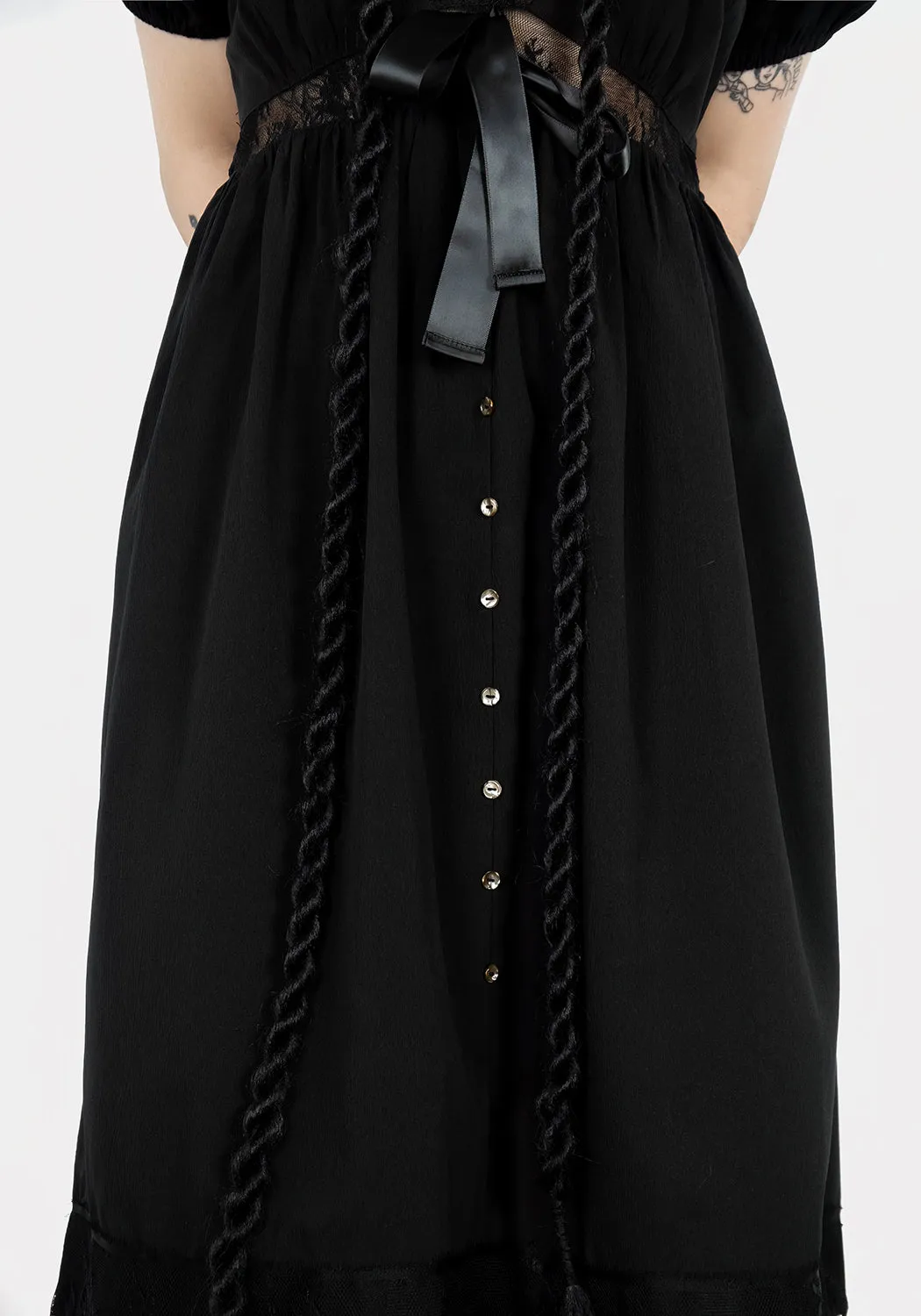 Mortuary Lace Button Up Midi Dress Tulle Flow