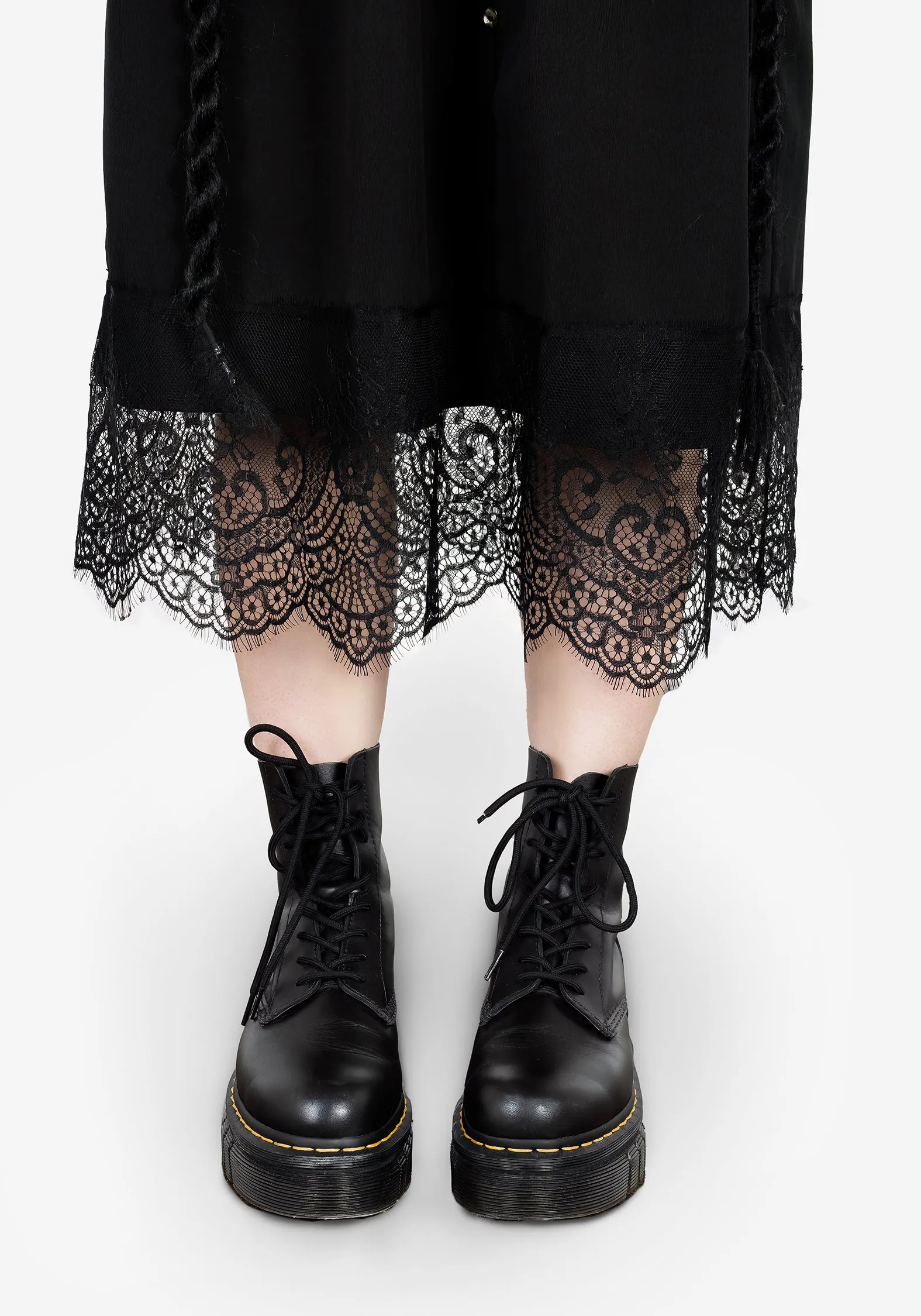 Cool Texture Style Option Mortuary Lace Button Up Midi Dress