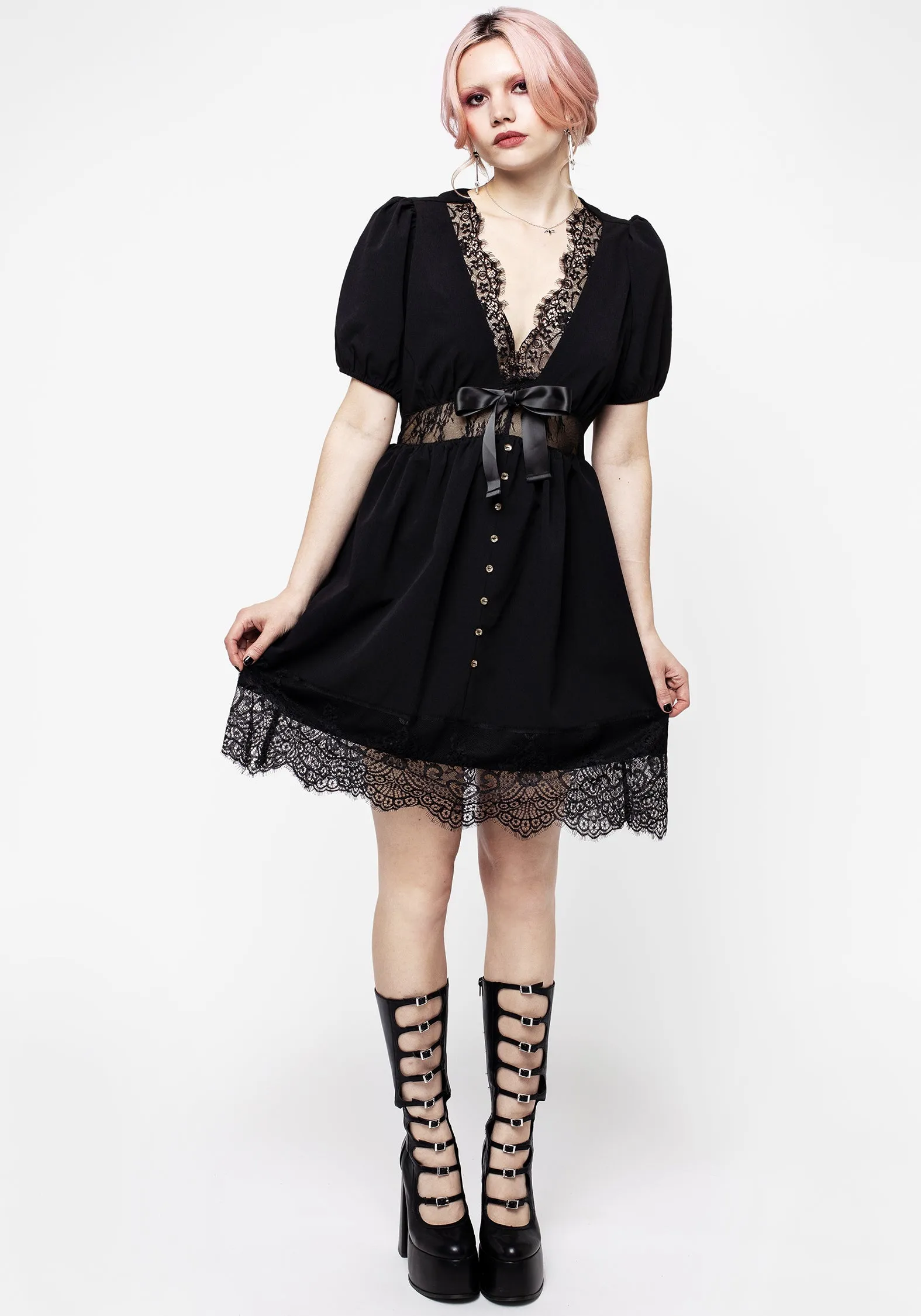 Mortuary Lace Button Up Mini Dress Layered Texture Feminine Vibe