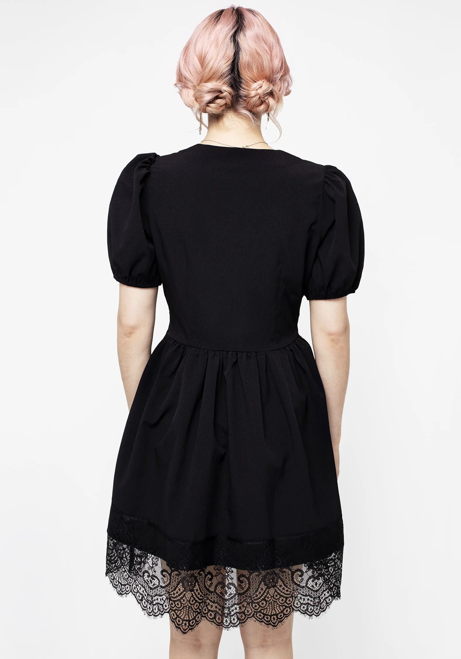 Mortuary Lace Button Up Mini Dress Celebrity-Inspired Lace-Edge