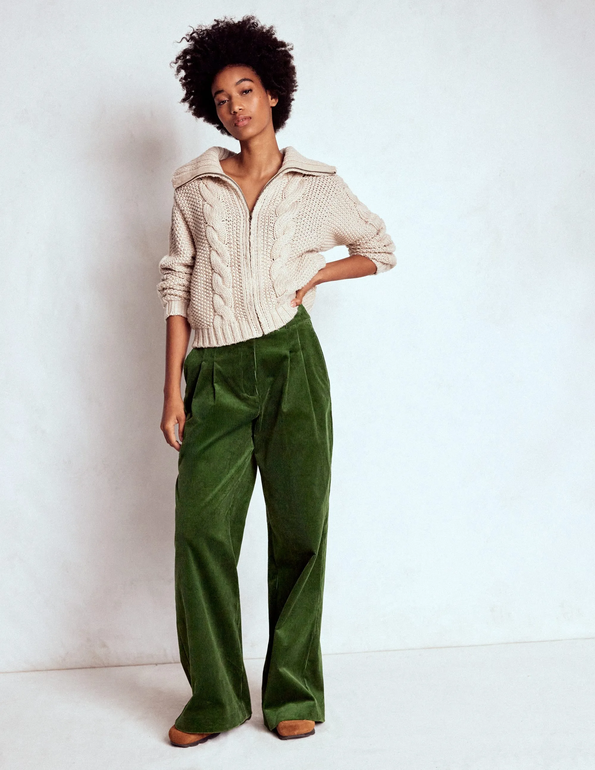 Kensington Cord Trousers-Green Fir Versatile Waist All Weather Comfort