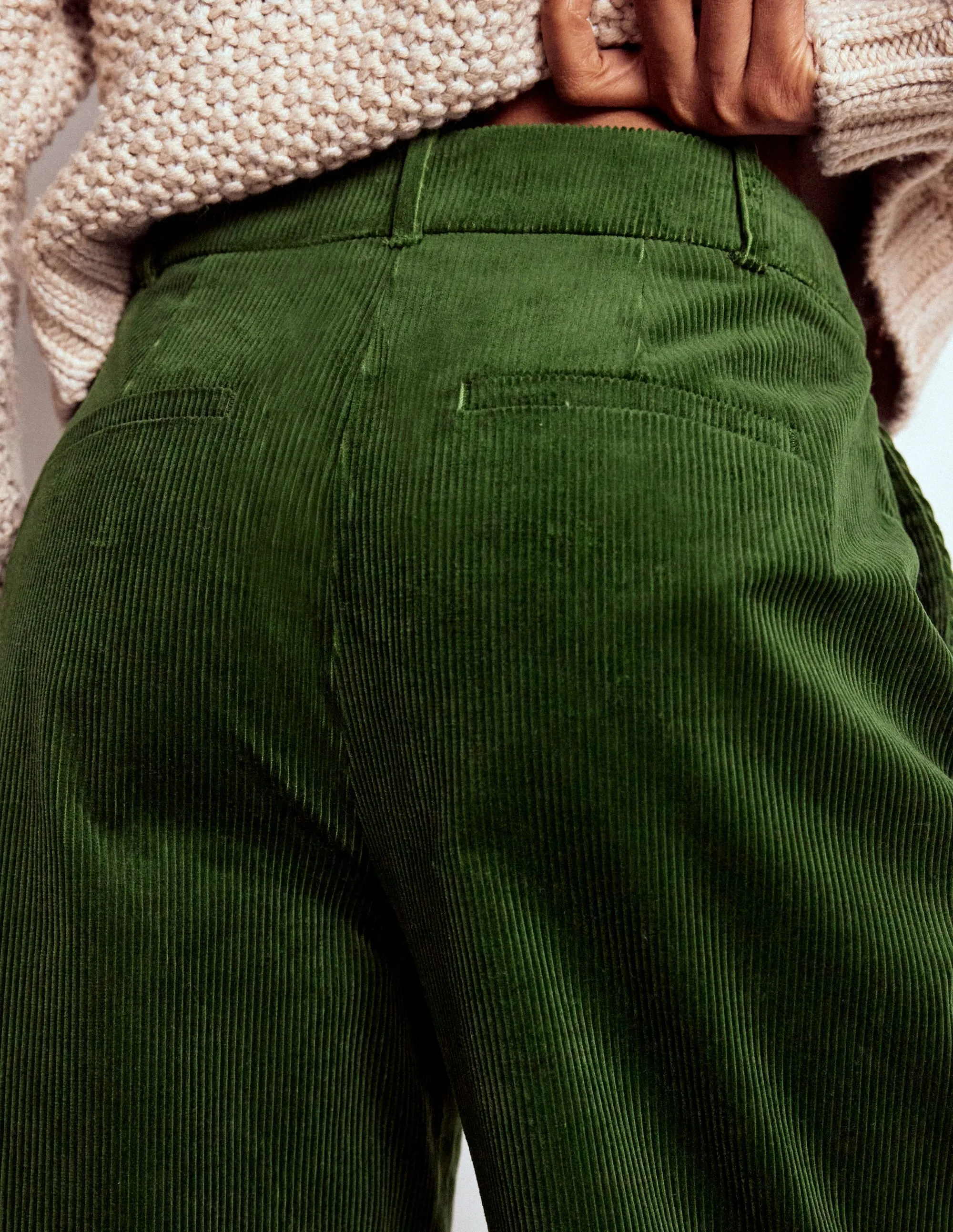 NonSlipGrip Light Stretch Kensington Cord Trousers-Green Fir