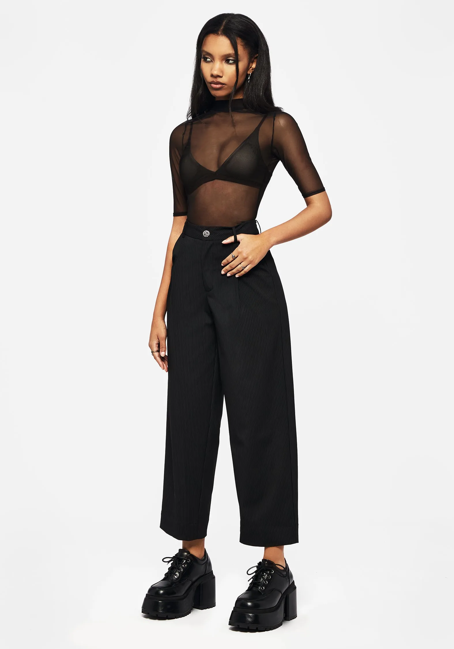 Anti Pilling Fabric Zelda Pinstripe Tailored Balloon Trousers