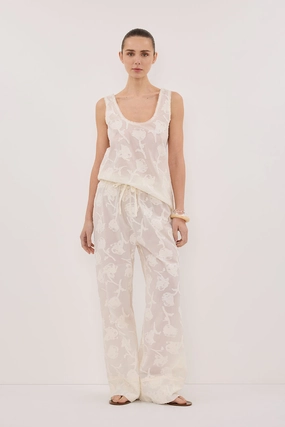 AZALEA OFF WHITE JACQUARD PANT DoubleLayeredHem Easy Motion
