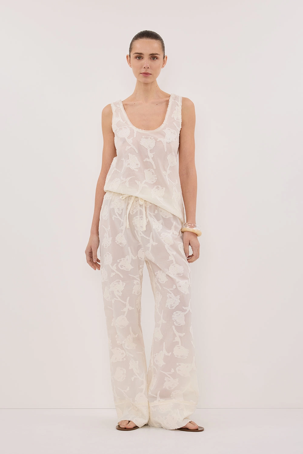 AZALEA OFF WHITE JACQUARD PANT DoubleLayeredHem Easy Motion
