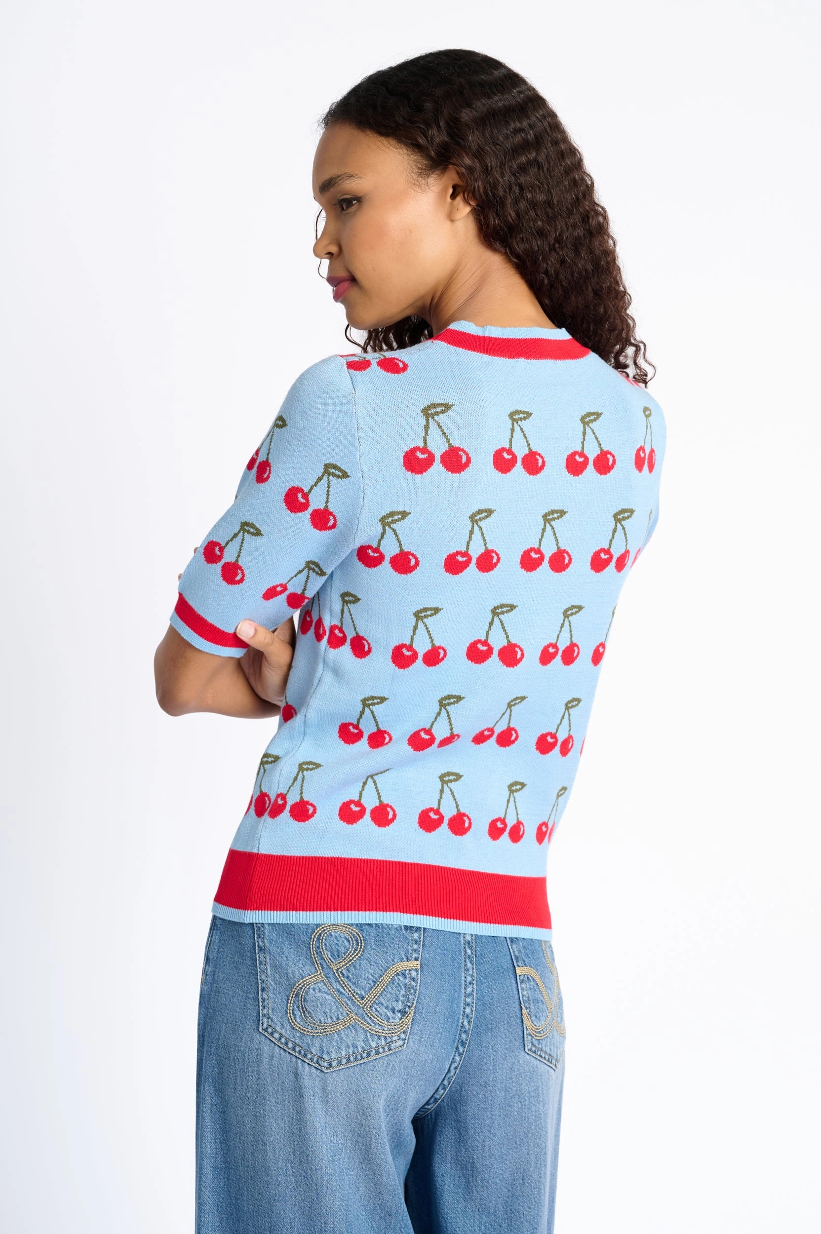 The Short Sleeve Jumper with Cherries Lightweight Weave Odor Neutralizing Technology