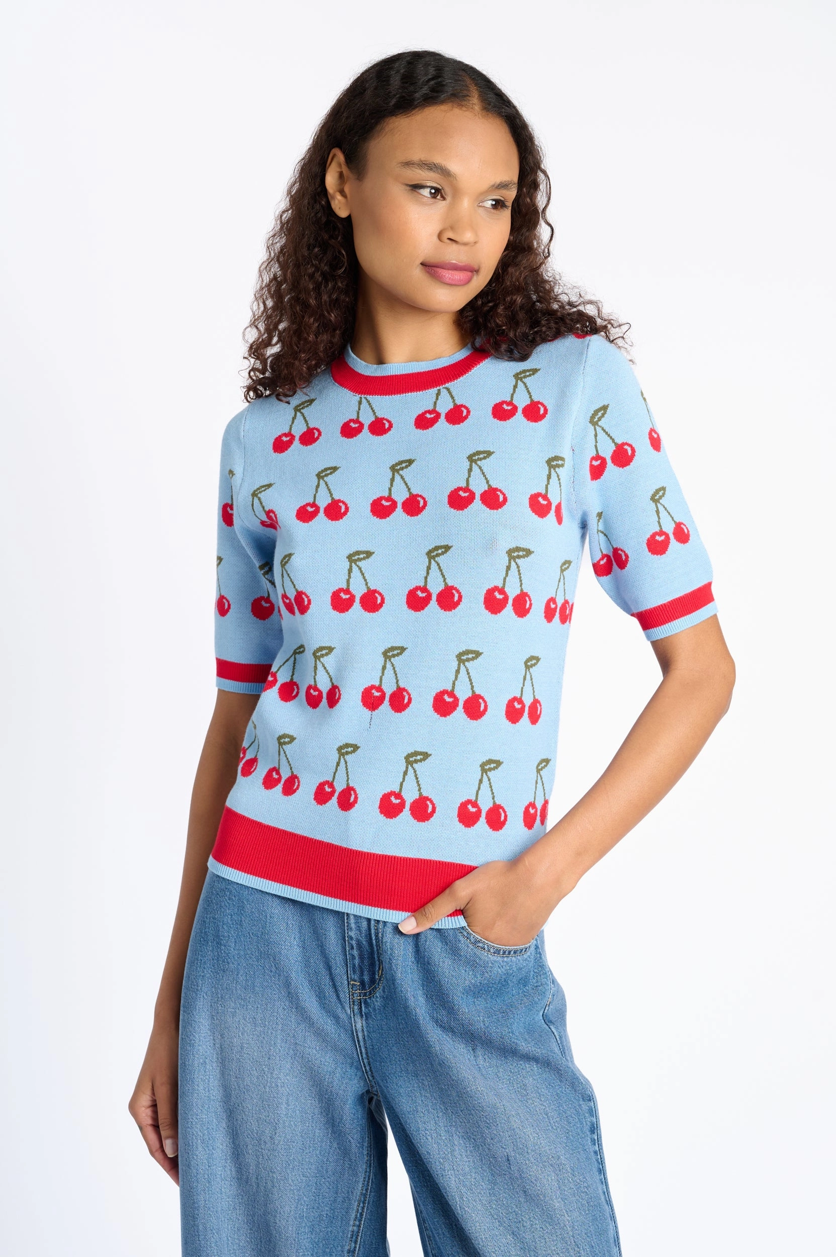 Sustainable Textile The Short Sleeve Jumper with Cherries