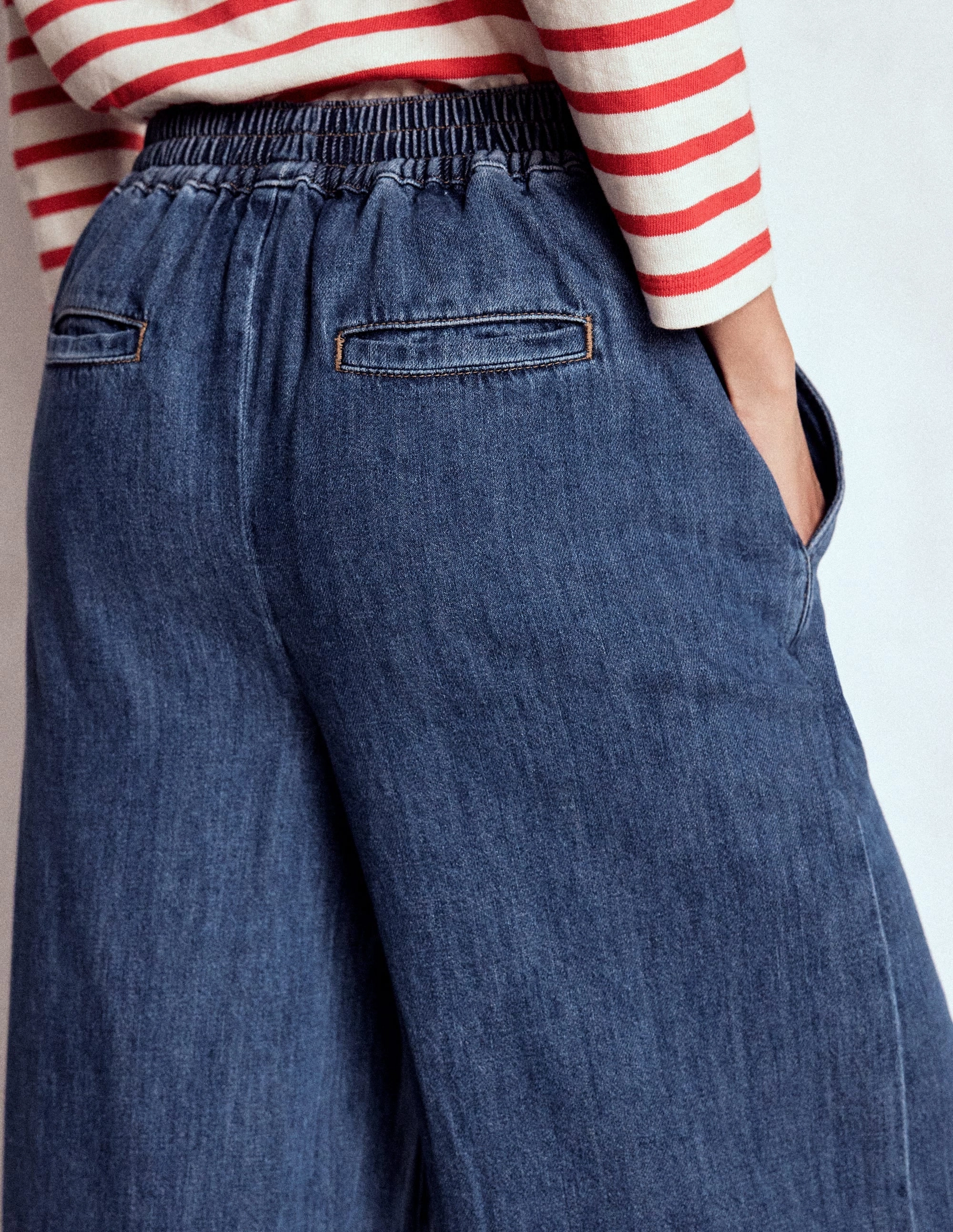 Pull-on Denim Trousers-MID WASH SeamlessPockets Odor Resistant