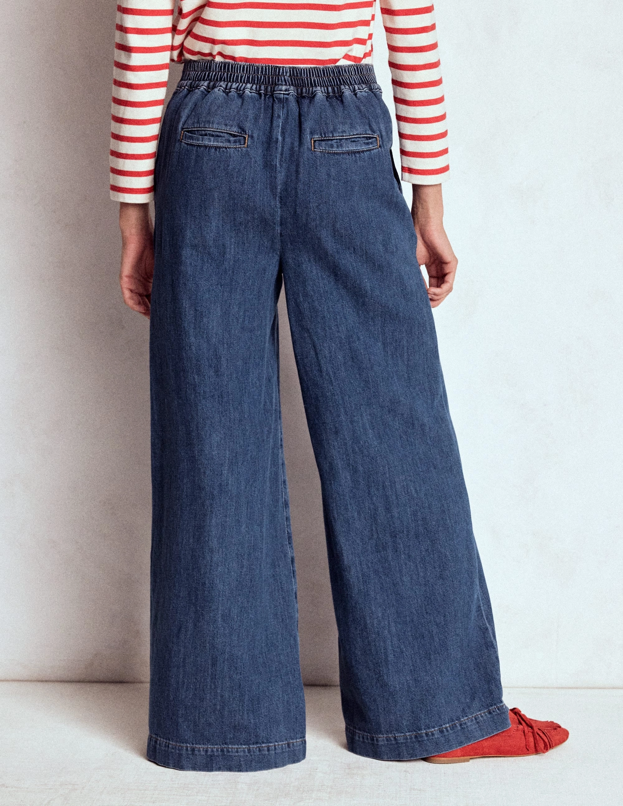 Pull-on Denim Trousers-MID WASH Snag Free Fabric Performance Fit
