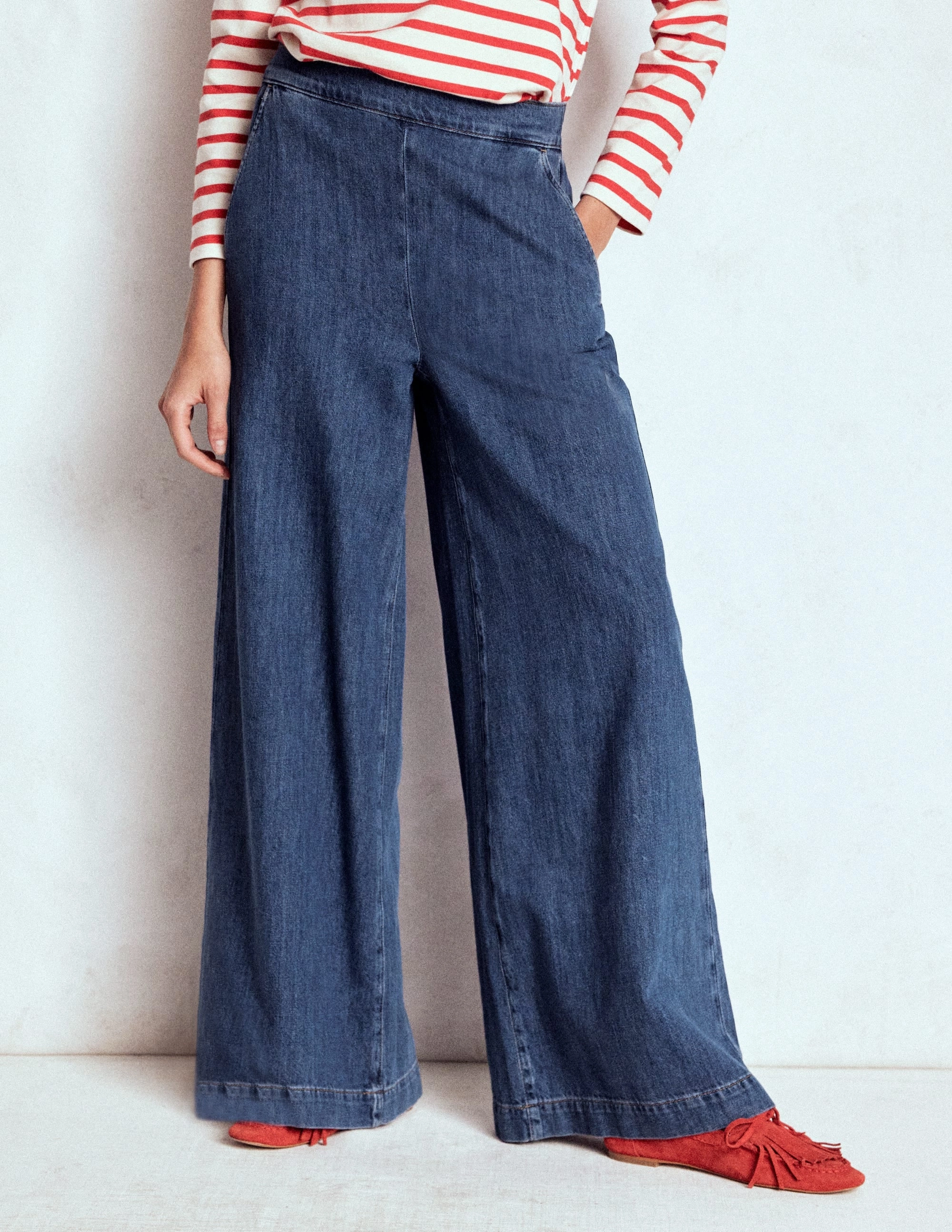 Timeless Utility Pull-on Denim Trousers-MID WASH