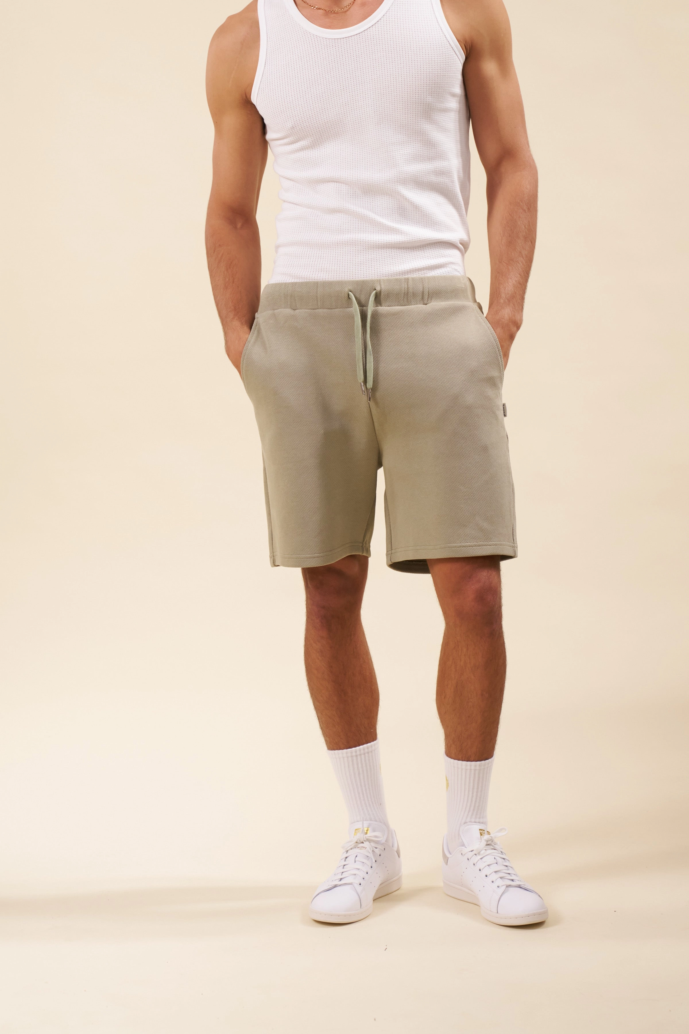 Roomy Waist bound Pique Waffle Shorts - Sage
