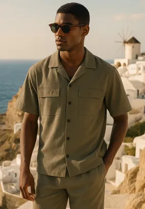 MYKONOS DOUBLE POCKET HOLIDAY SHIRT MOSS GREEN Fitted Silhouette Weekend Vibes