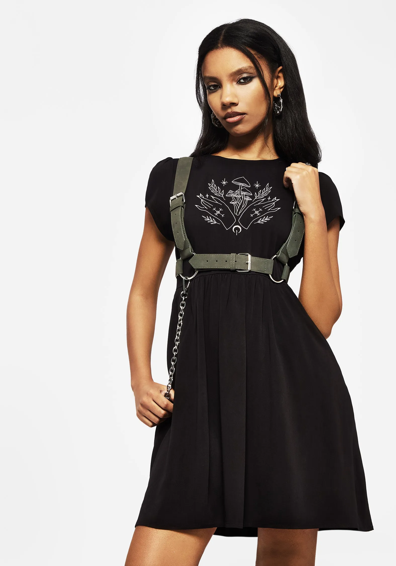 Mystify Embroidered Skater Mini Dress Body Safe