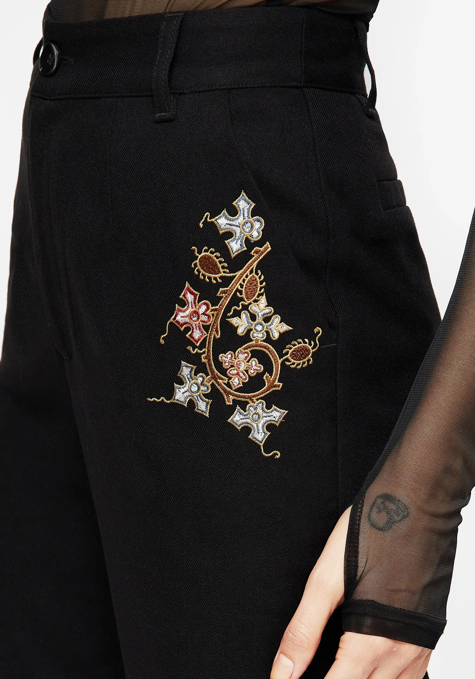 Workout Ready Nasturtium Floral Embroidered Tapered Trousers