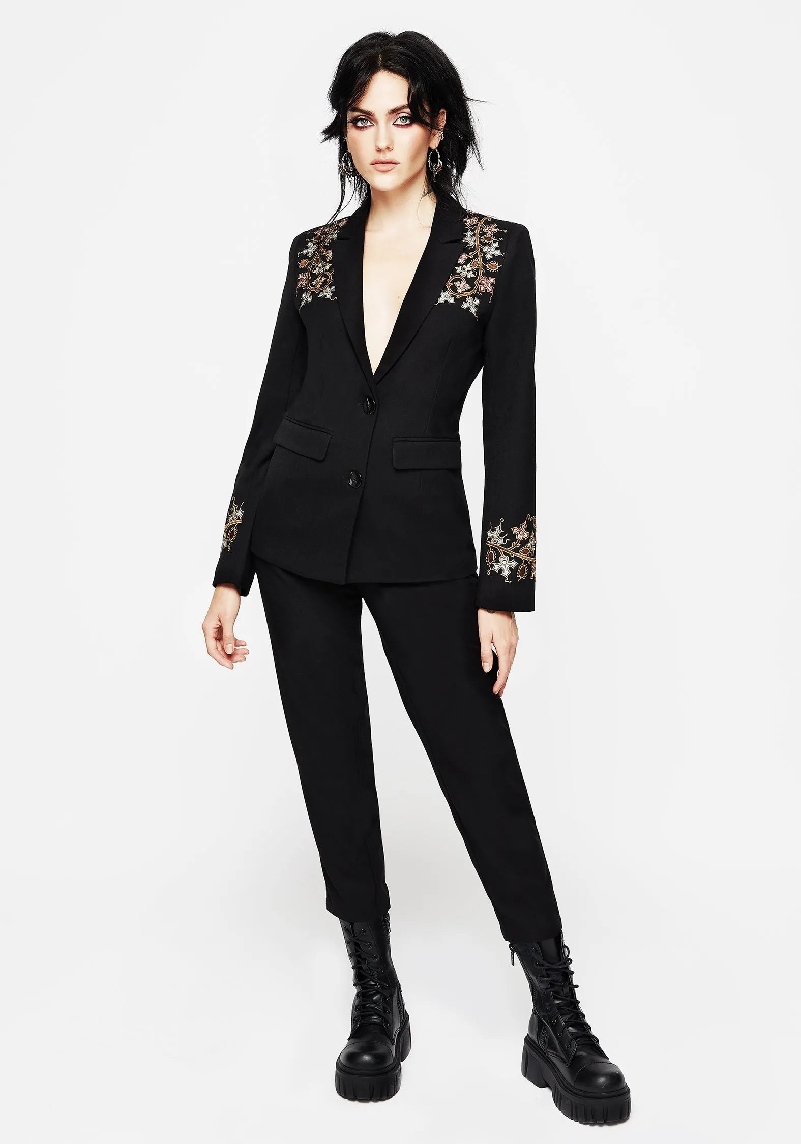 Nasturtium Floral Embroidered Tapered Trousers Casual Vibe Flex Wear