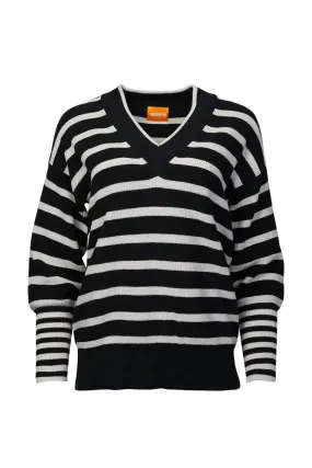 Stylish Comfort Natalia Striped V-Neck Jumper In Coal