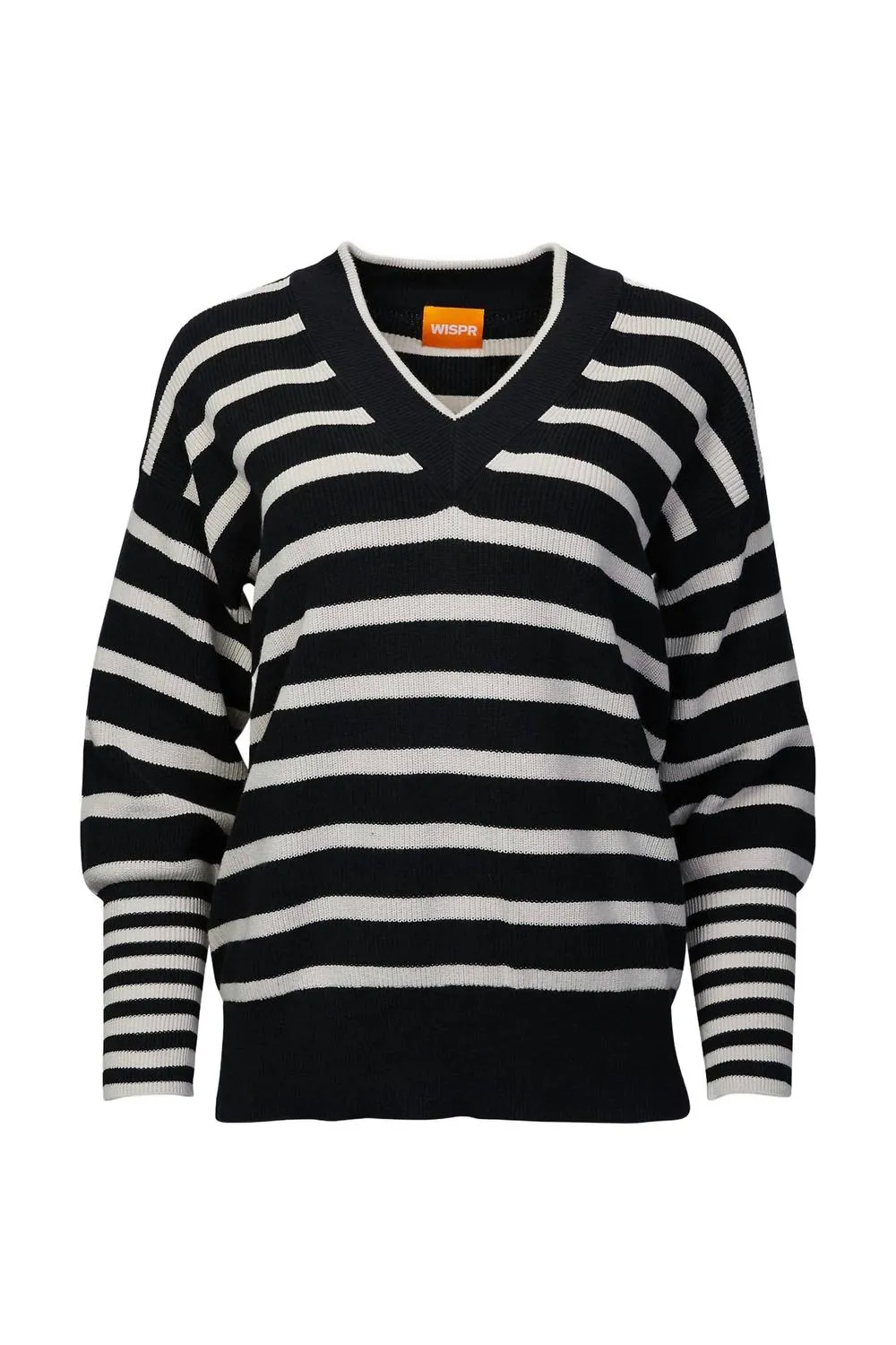 Resilient Stretch Fabric Natalia Striped V-Neck Jumper In Coal