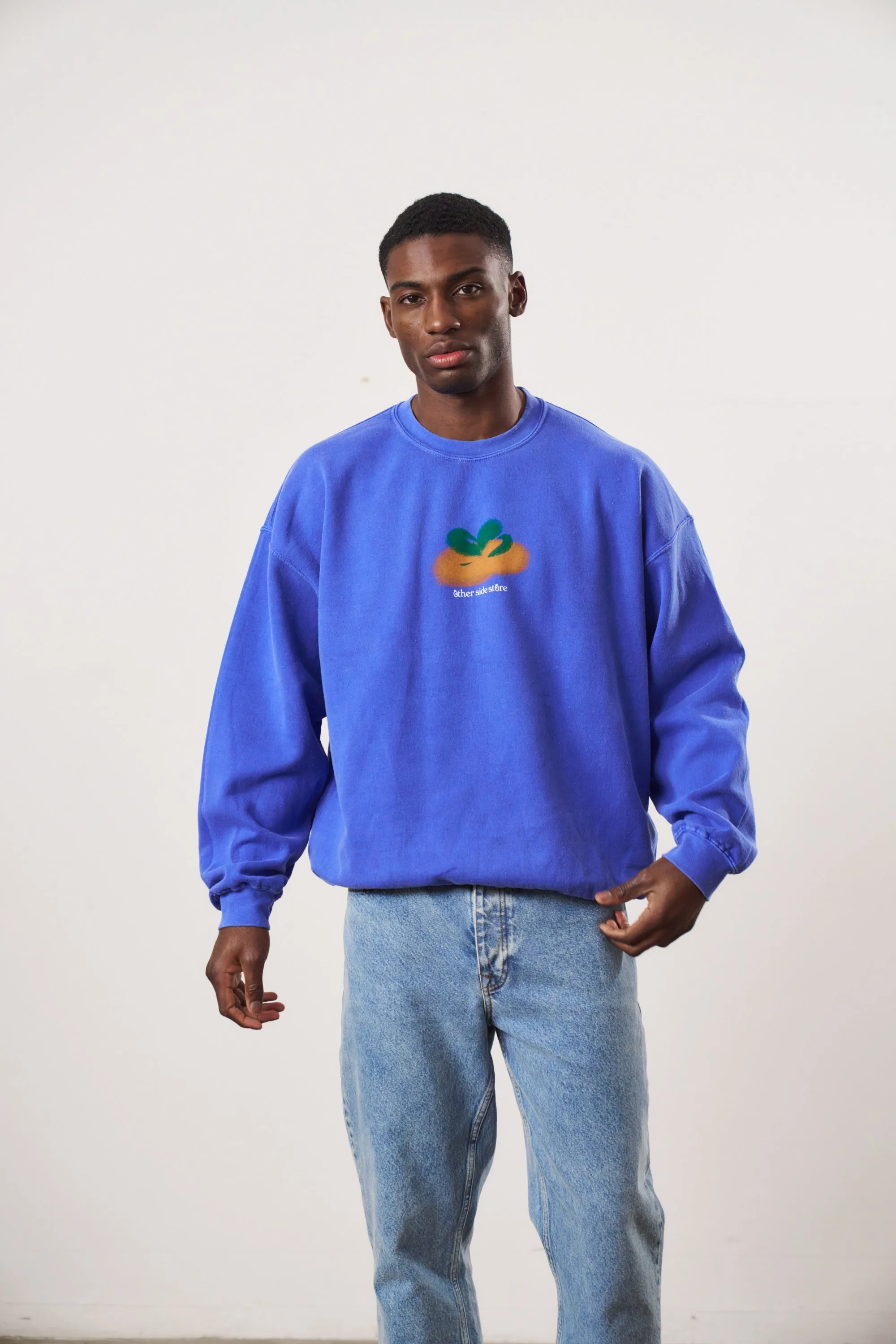Anti Pilling Finish Other Side Store 'Orange' Vintage Washed Sweater - Royal Blue