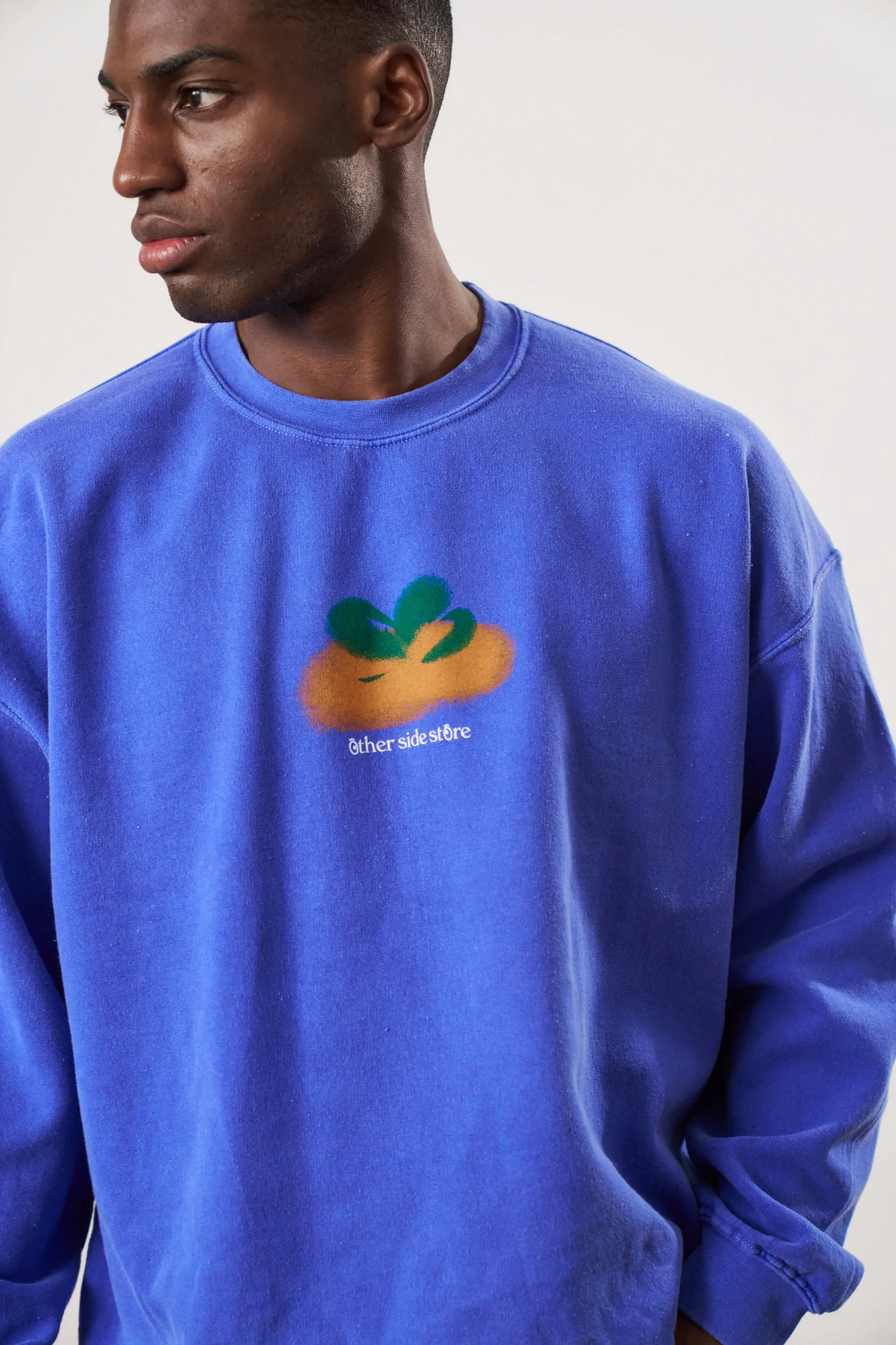Other Side Store 'Orange' Vintage Washed Sweater - Royal Blue Thermal Lock Stitching