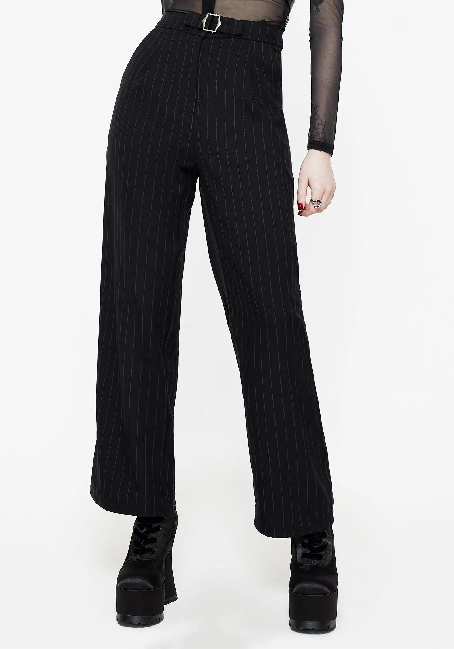 Enyo Belt Detail Stripe Wide Leg Trouser Stretch Comfort RegularFit