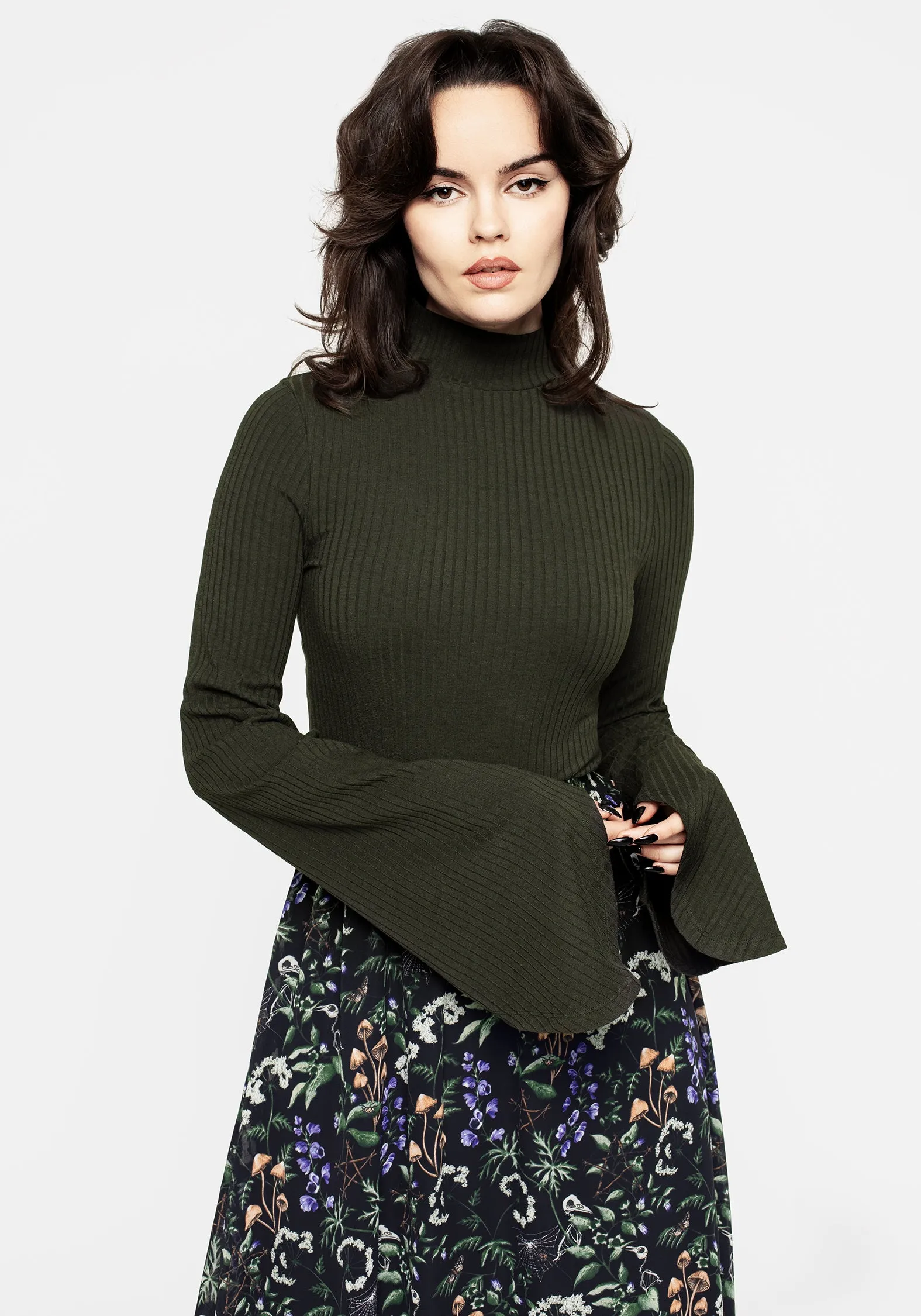 Nectar High Neck Flared Sleeve Top Mesh