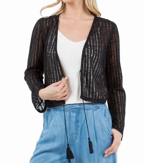 Needle Out Knit Tie Front Crop Cardigan In Black Flexible Drop Shoulder Lightweight Merino