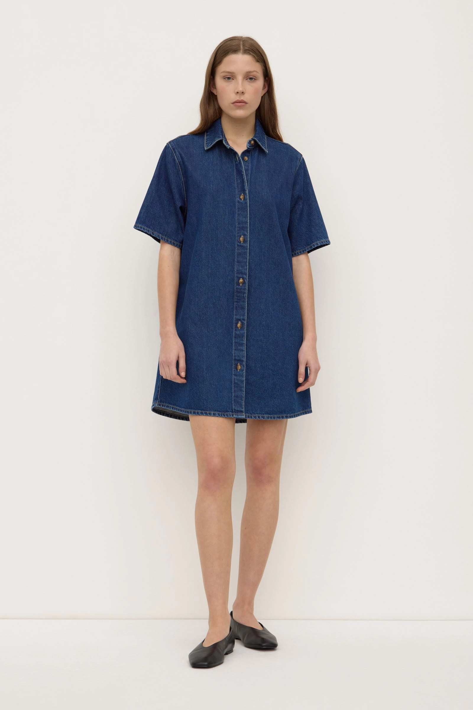 Neera Denim Mini Shirt Dress Gentle Drape