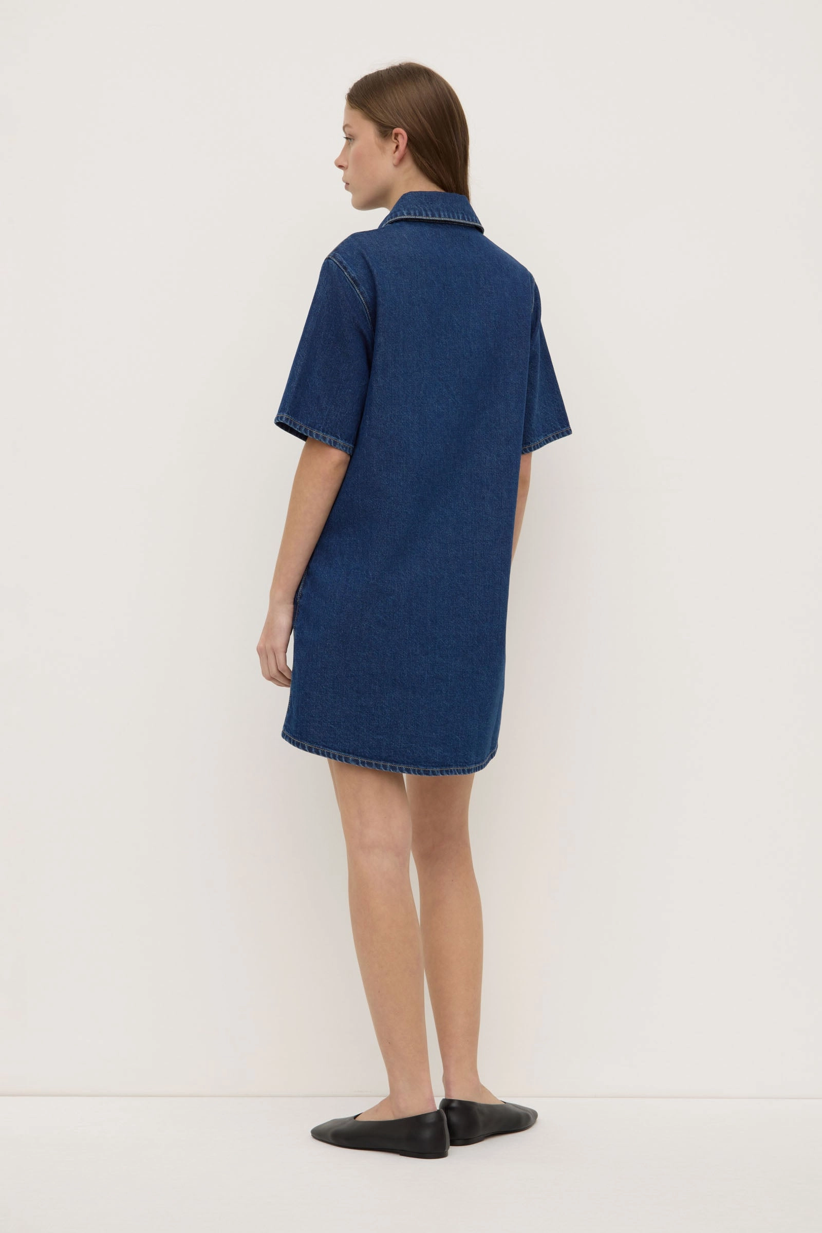 Neera Denim Mini Shirt Dress Short Sleeve Cool Season