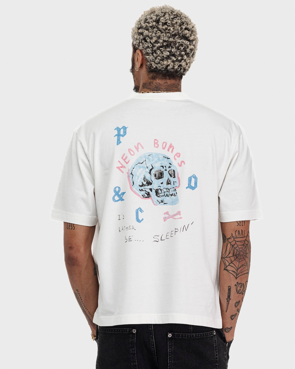 Neon Bones Boxy T-Shirt - Off White Functional Side Gussets Wide Neck Opening