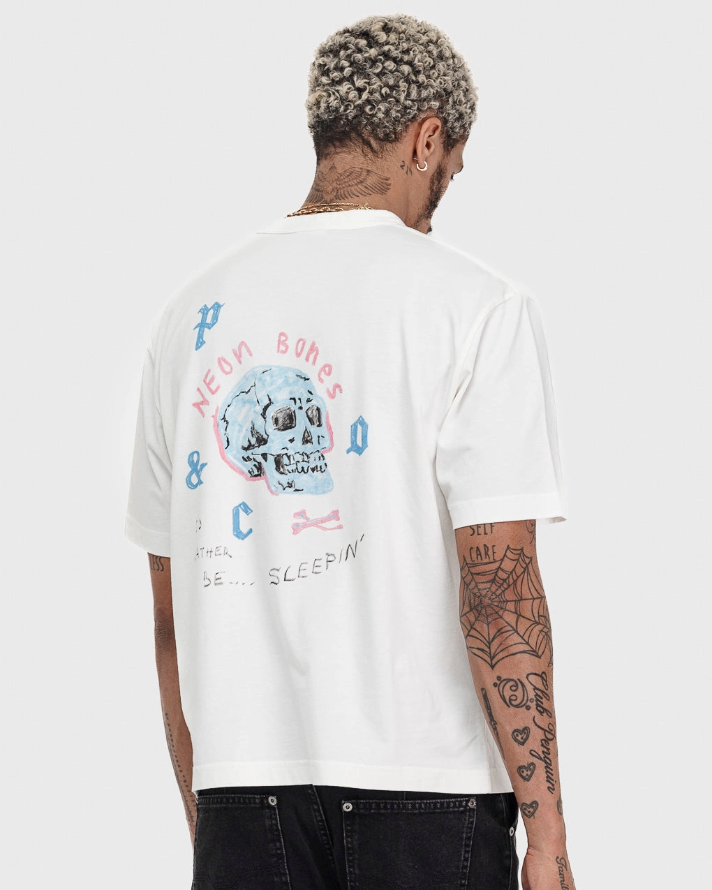 Neon Bones Boxy T-Shirt - Off White Skinny Fit Minimalist Look