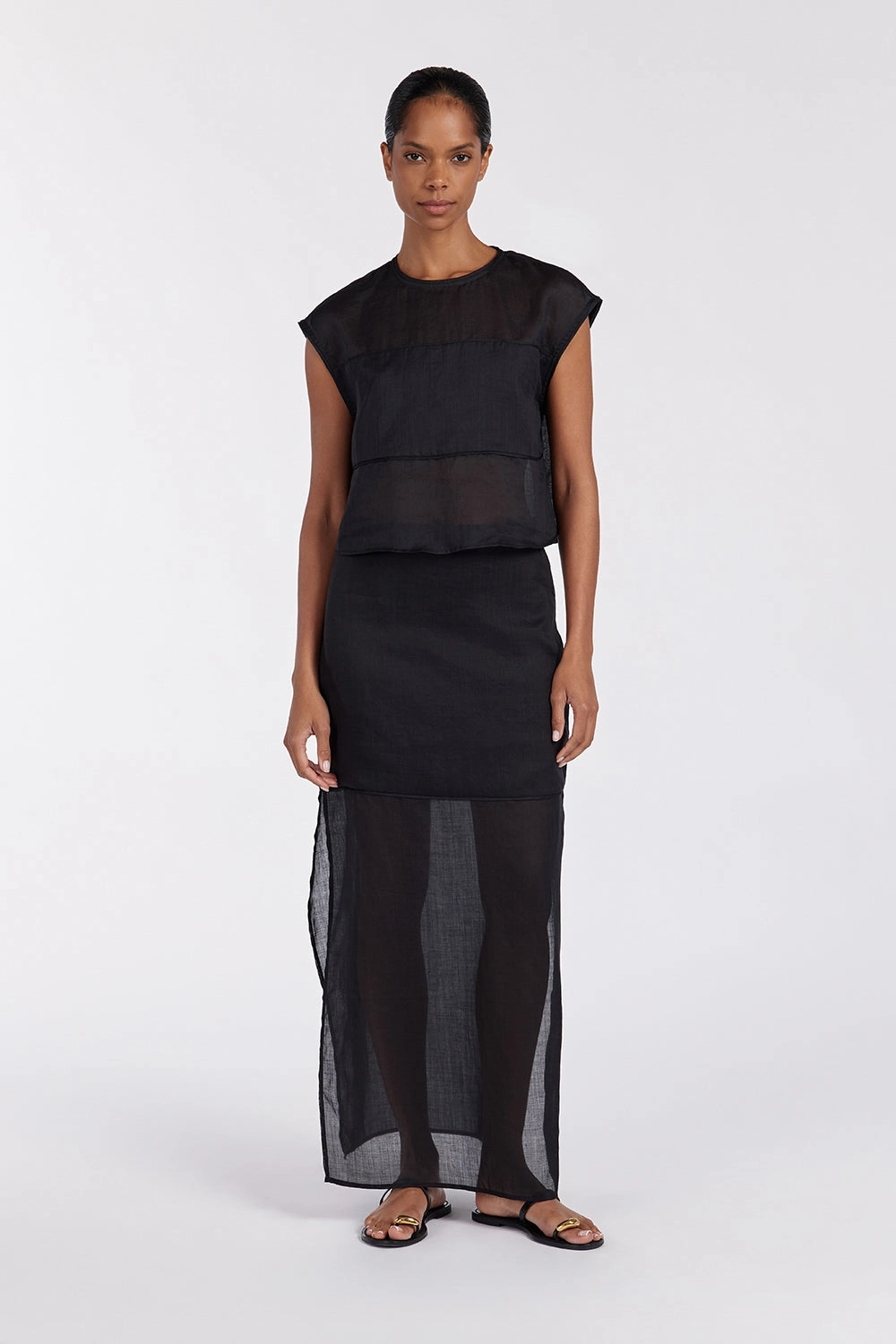 Lightweight Lining premium fabric KAI BLACK RAMIE MIDI SKIRT