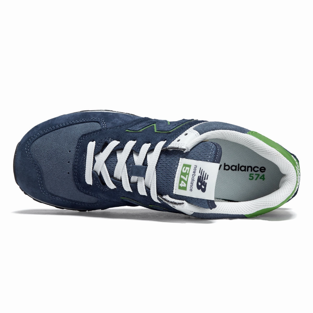 New Balance 574 Shoes - Navy/Alpine Green removable insoles
