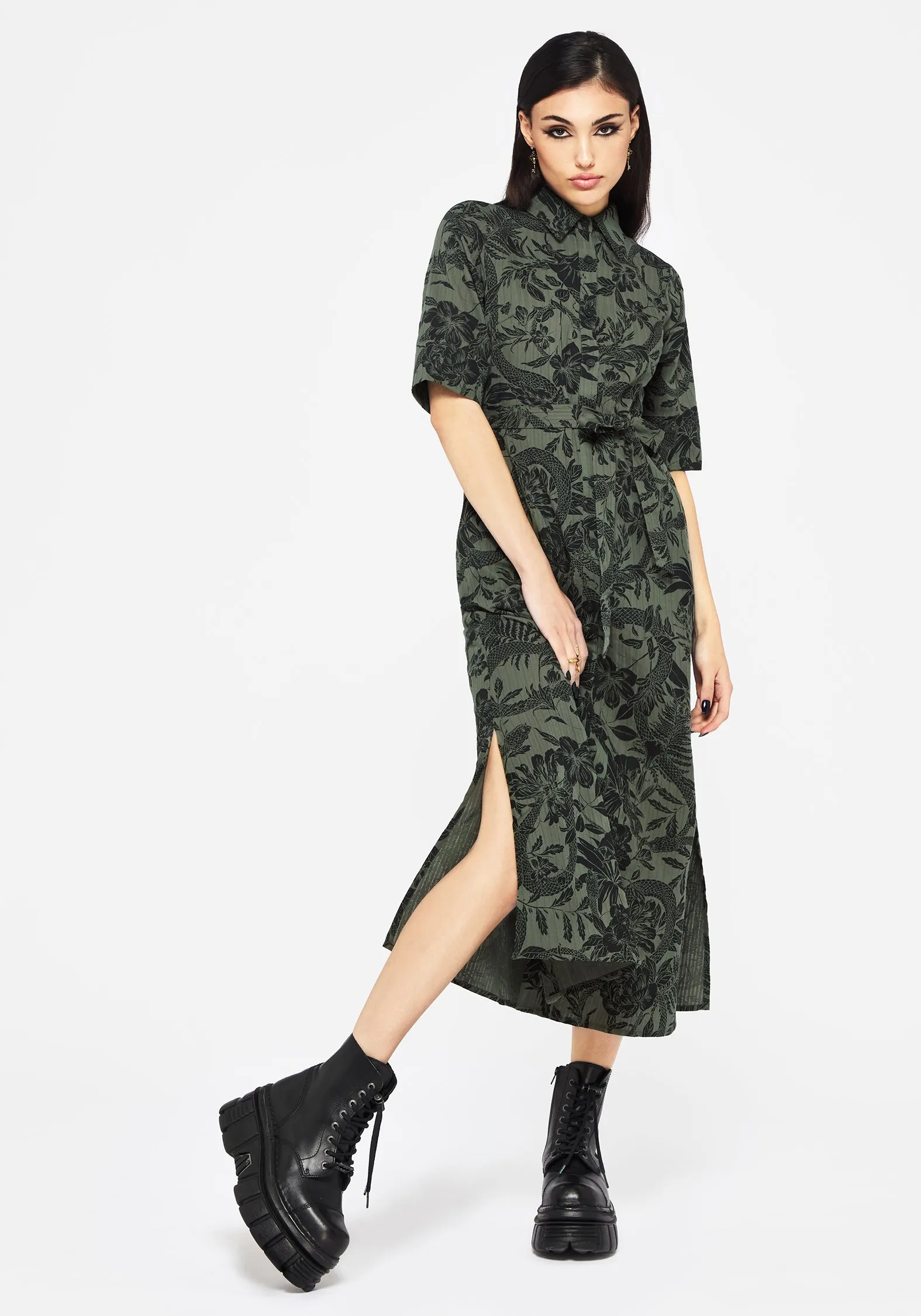 Daily Go Bashe Cotton Midaxi Shirt Dress - Green