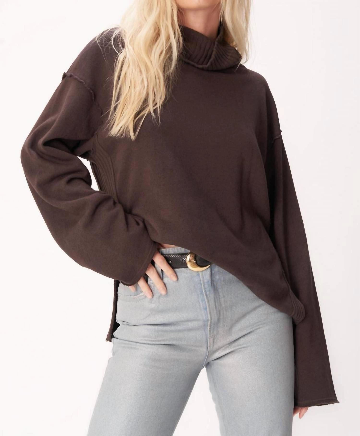Cozy Layering Nicola Funnel Neck Sweatshirt In Black Brown