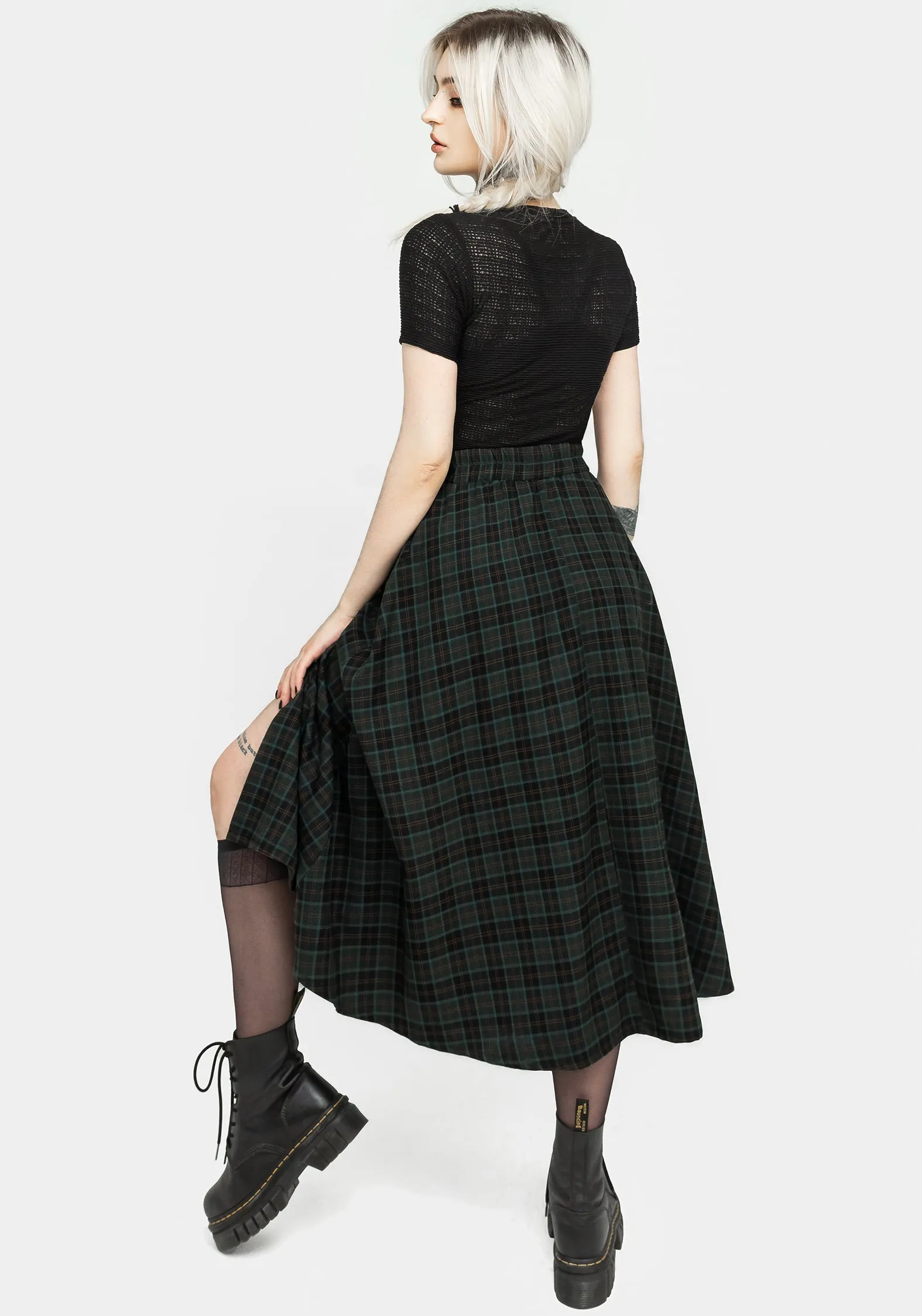 Cashmere Touch Nightingale Buckled Check Midi Skirt