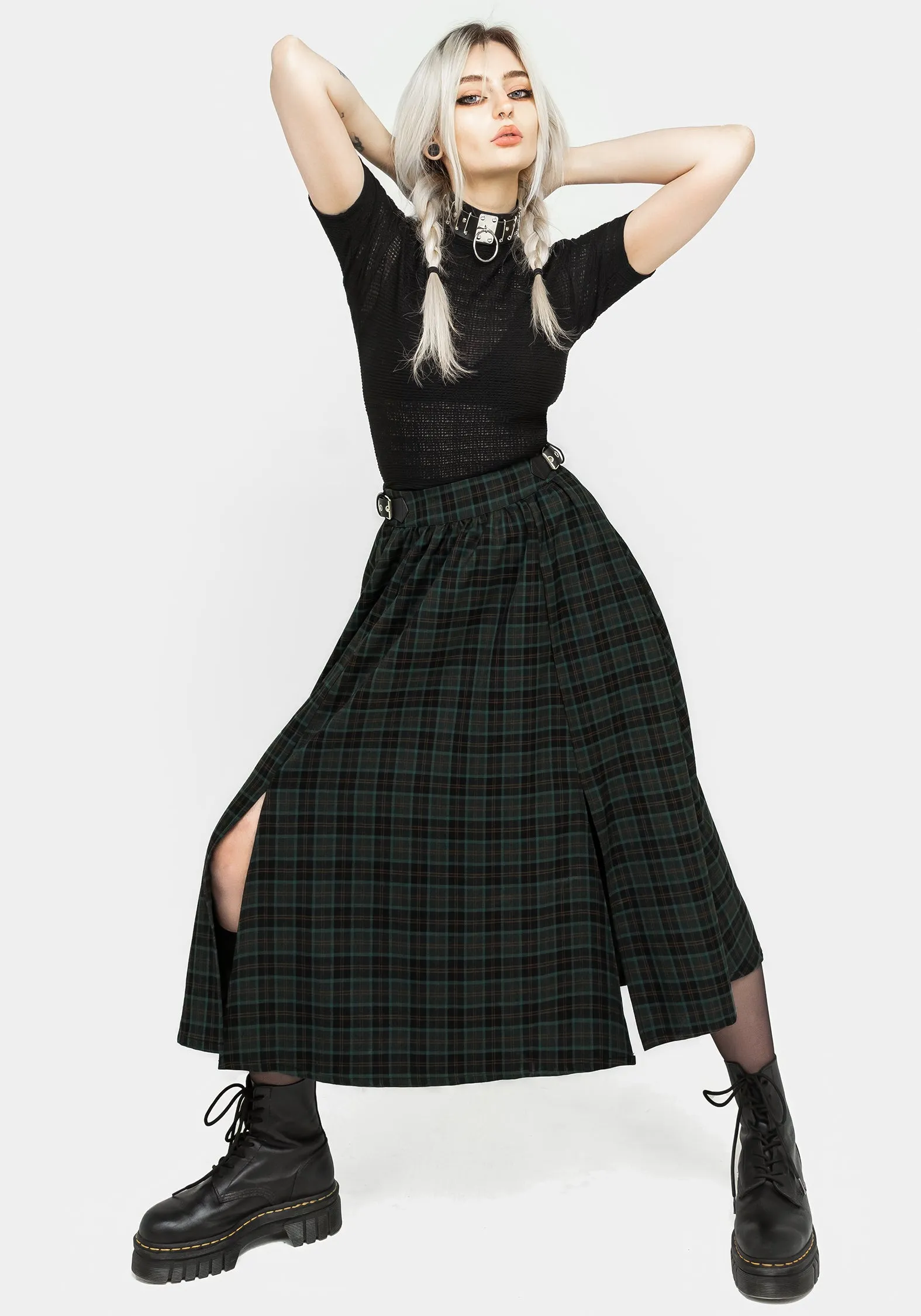 light feel Nightingale Buckled Check Midi Skirt