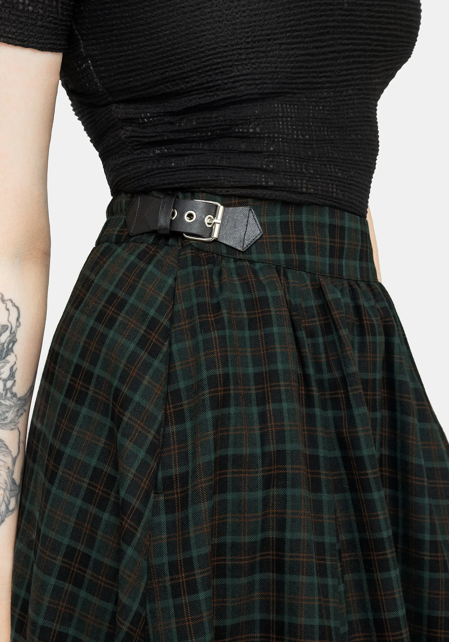 Nightingale Buckled Check Midi Skirt Creative Layering Invisible Seams