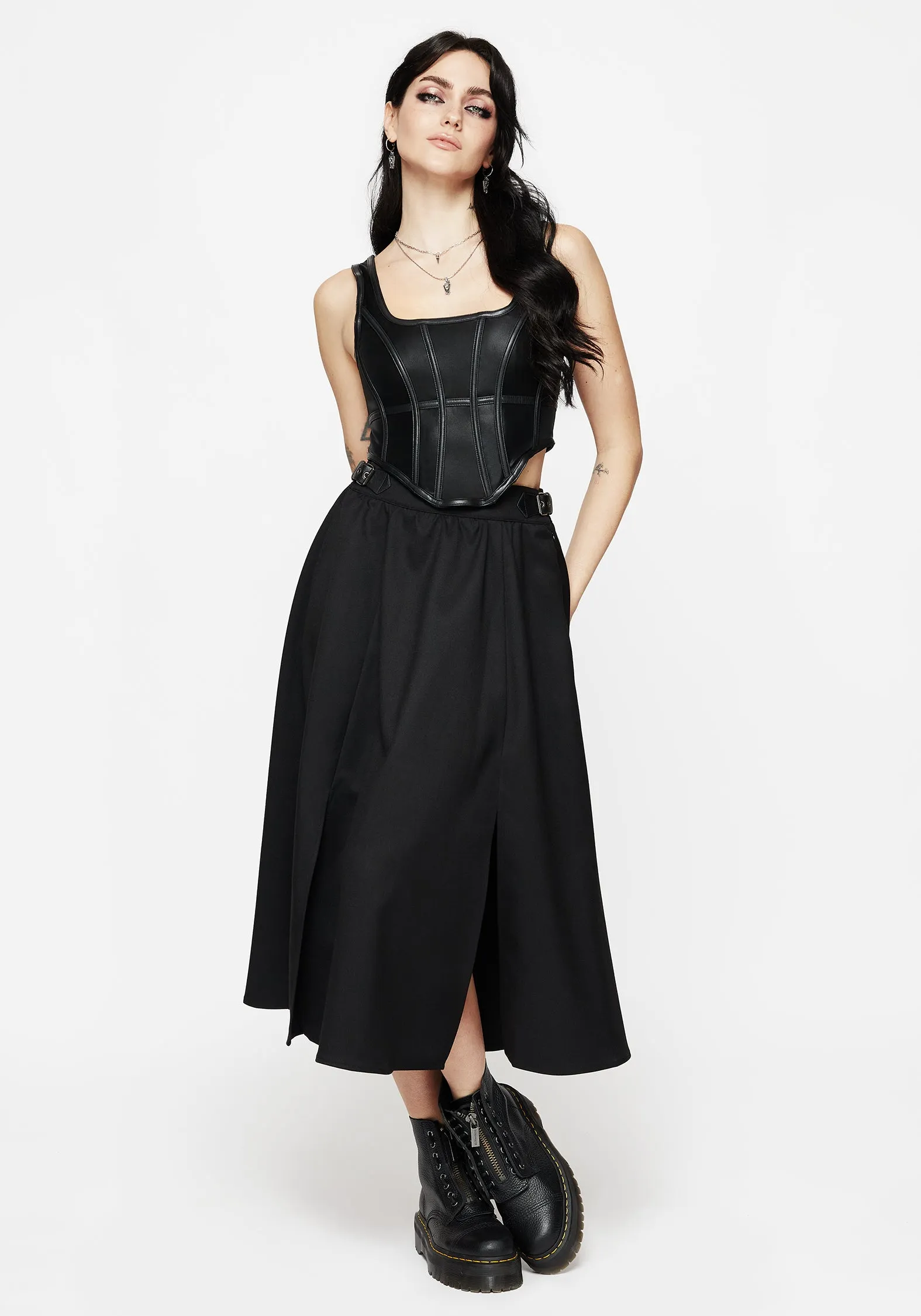 Nightingale Buckled Midi Skirt - Black Must Have Feature