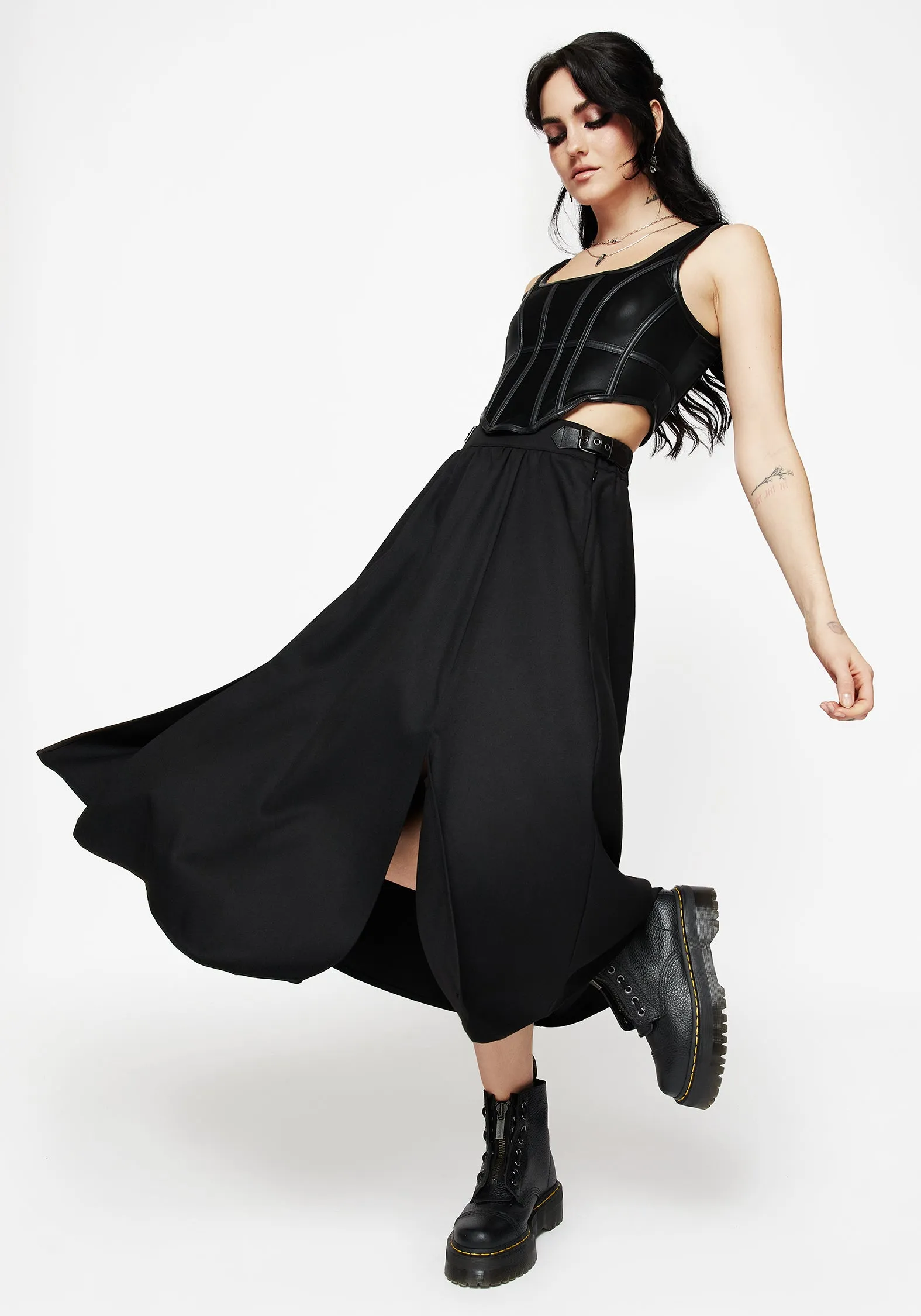 Nightingale Buckled Midi Skirt - Black Heat Dissipating Fabric Clean Cut