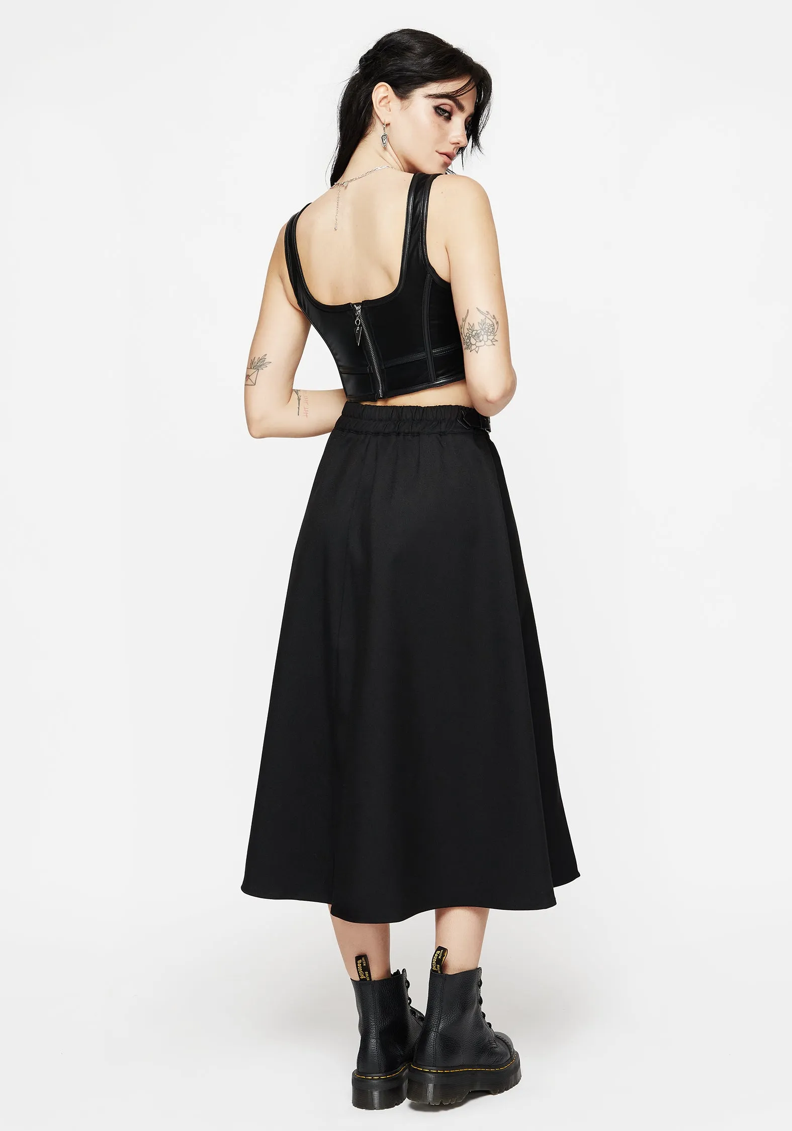 Nightingale Buckled Midi Skirt - Black Sophisticated Casual Athleisure Inspired