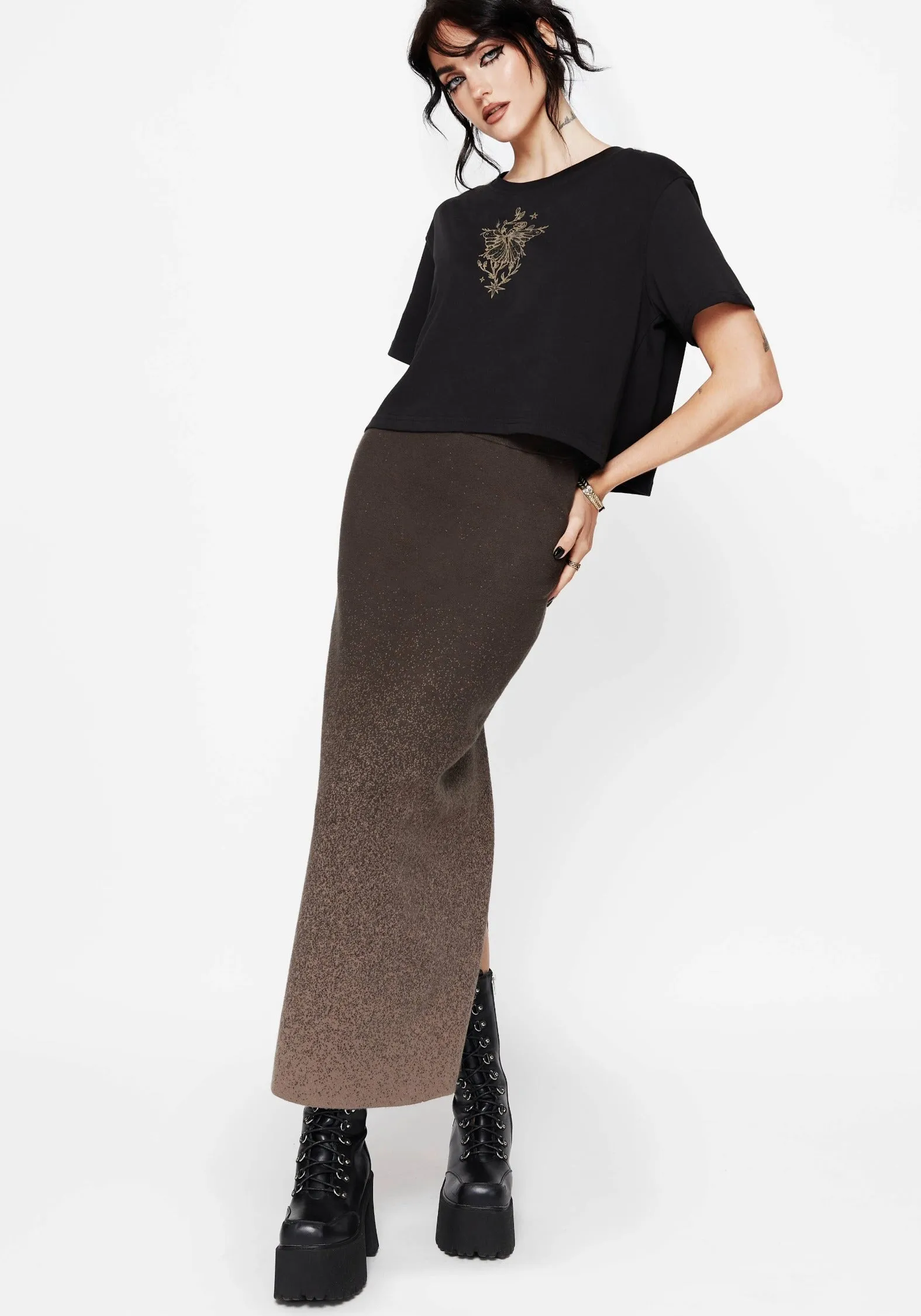Basic Layers Nightjar Ombre Knit Maxi Skirt - Taupe