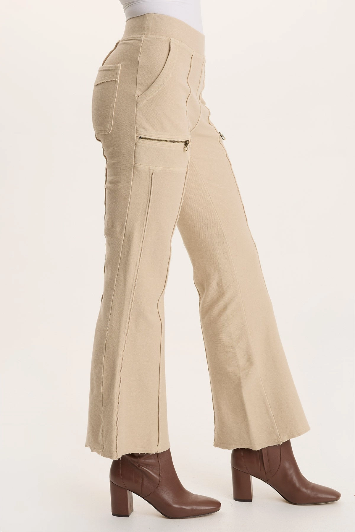 Ninian Twill Knit Zipper Pocket Flared Pant Quick Slip