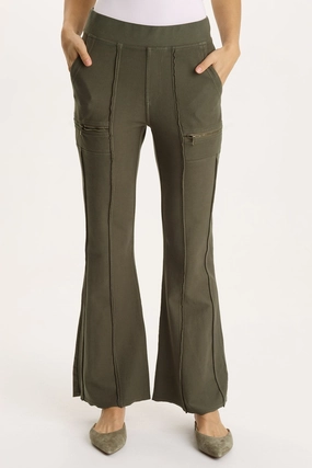 Ninian Twill Knit Zipper Pocket Flared Pant Cozy Touch Flattering Waist