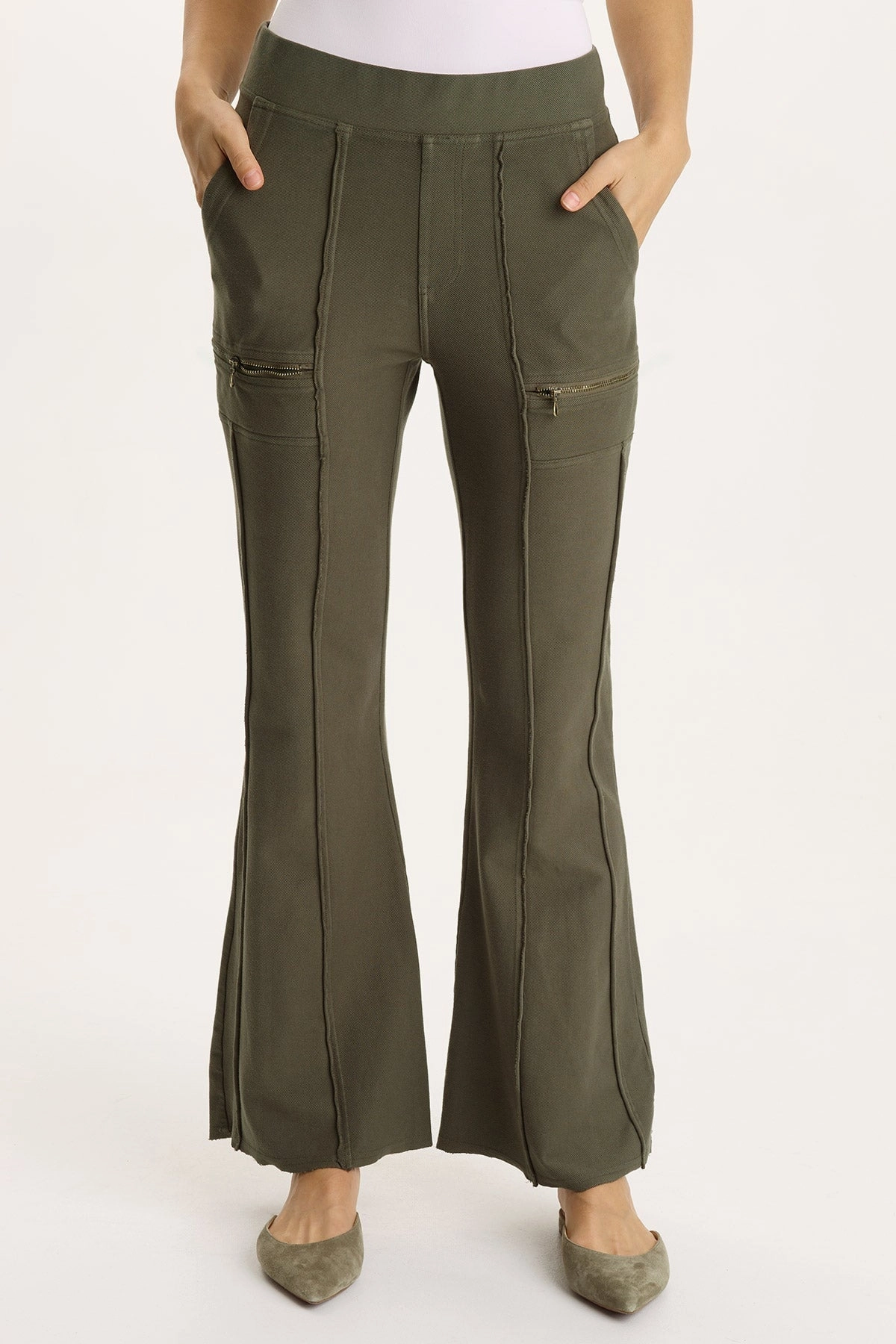 All Purpose Wear Ninian Twill Knit Zipper Pocket Flared Pant