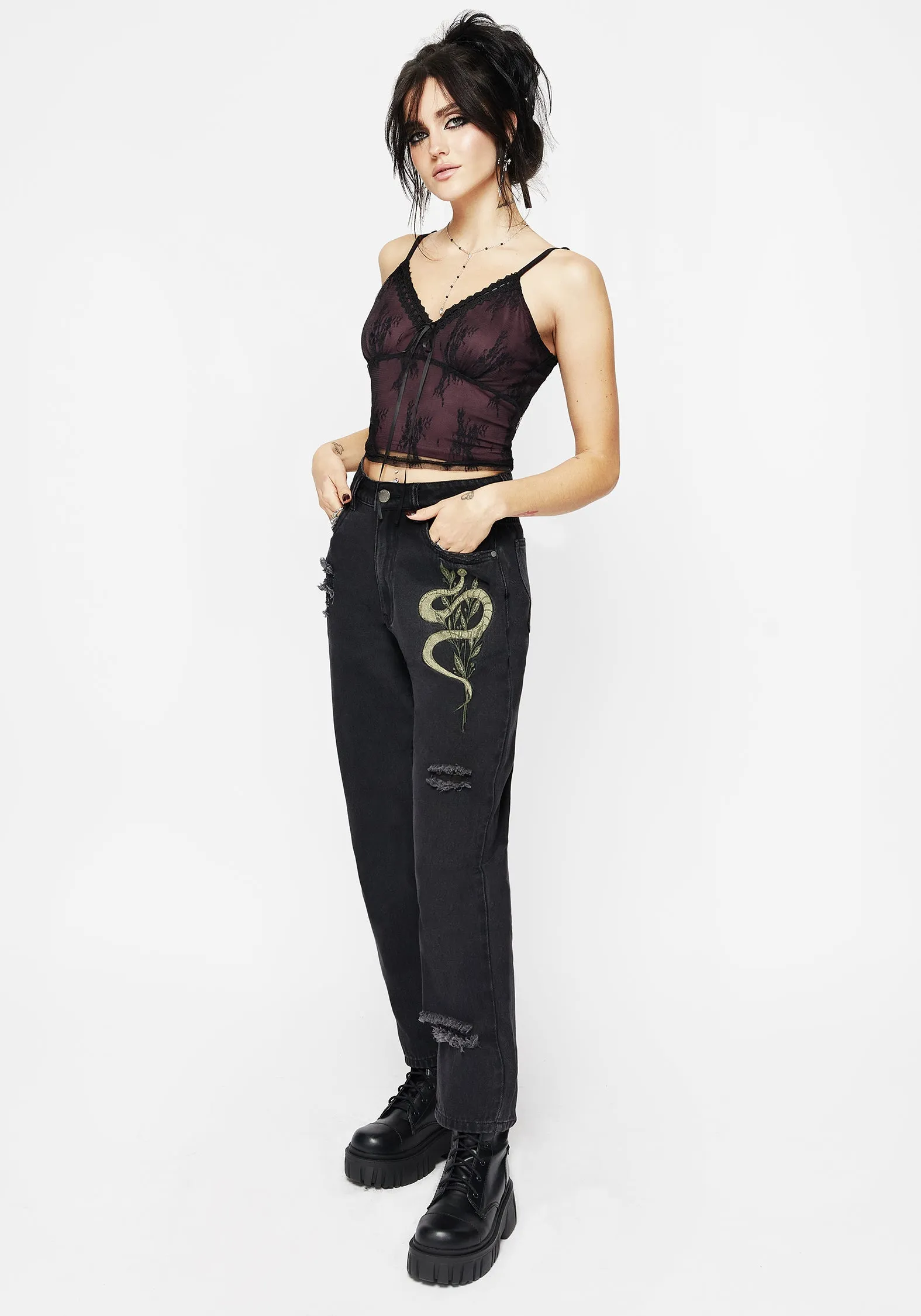 Stylish Fit Smart Utility Nirah Embroidered Distressed Mom Jeans