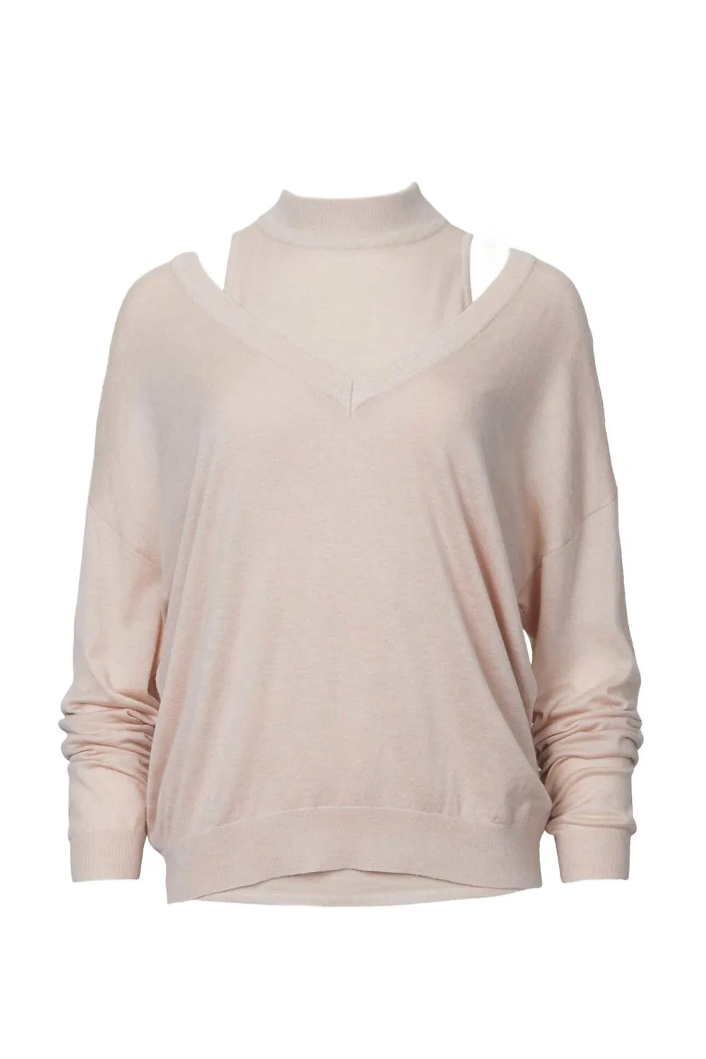 Niva Cutout Shoulder Sweater In Misty Rose Winter-Ready Fashion Cozy Fit Wear