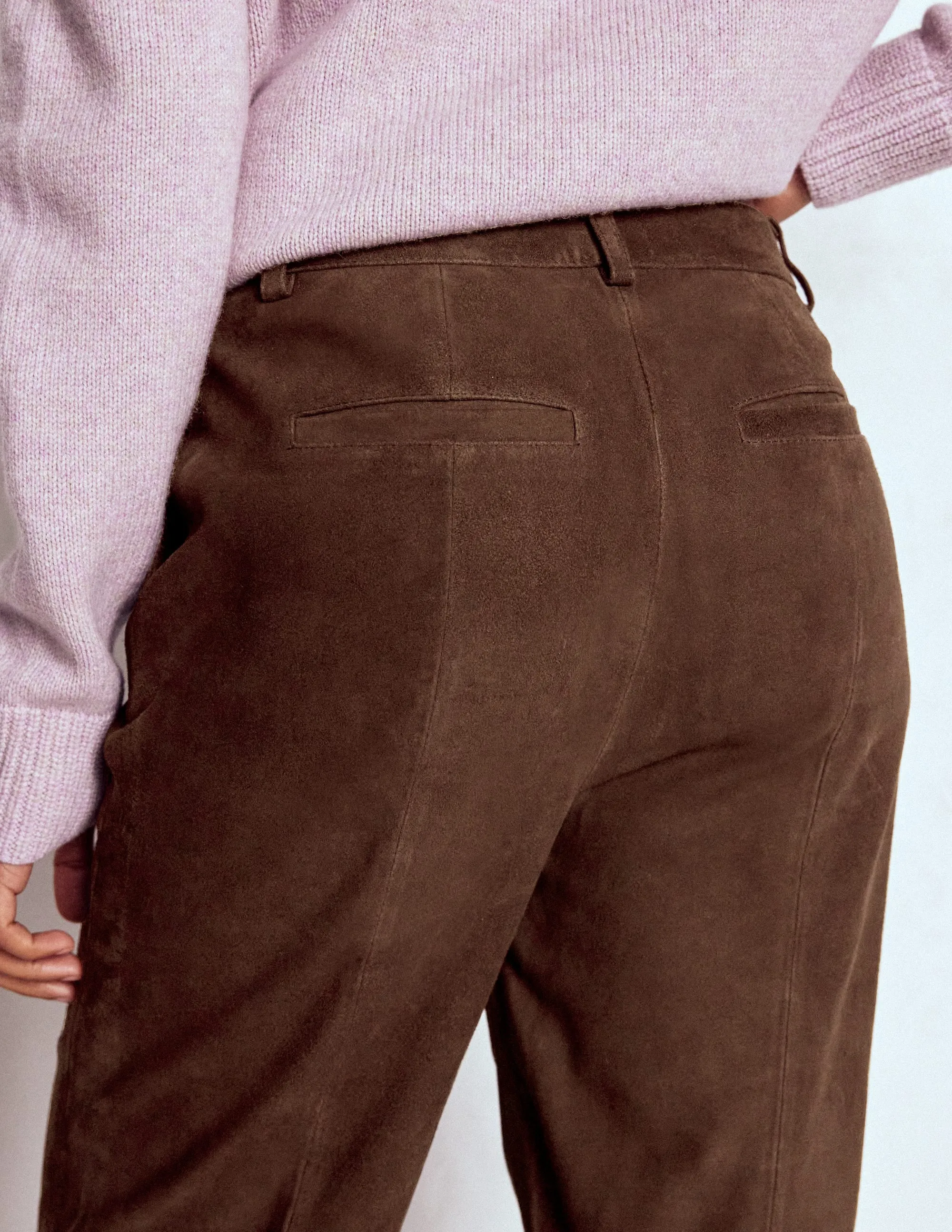 Cozy Comfort All-day Comfort Suede Straight Leg Trousers-Dark Chocolate