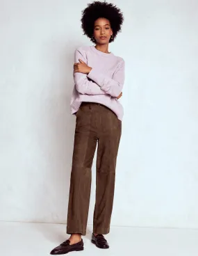 Suede Straight Leg Trousers-Dark Chocolate Perfect Fit Wear
