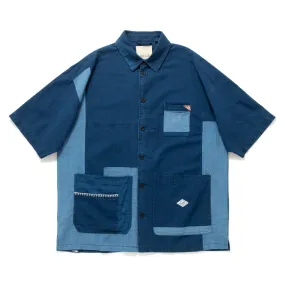Seamless Shoulder Construction (ST458) Indigo Patchwork Short Sleeve Shirt
