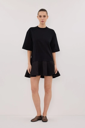 Metallic-Shine NOAH BLACK SHORT SLEEVE RUFFLE MINI DRESS